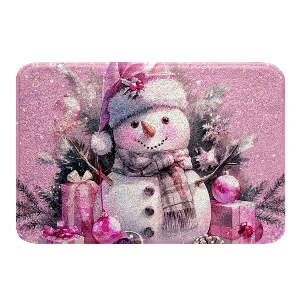 Erosebridal Cute Pink Snowman Bathroom Rug Set,Christmas Ornaments Bath Mat Xmas Room Decor Gifts for Kids Girls,Winter Themed Snow Bath Rug Christmas