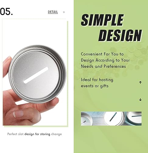 Miniatura 5 de Tapa de banco de acero inoxidable con ranura para monedas compatible con tarros Mason para conservas, tarros de ahorro de dinero, tapa de ranura de