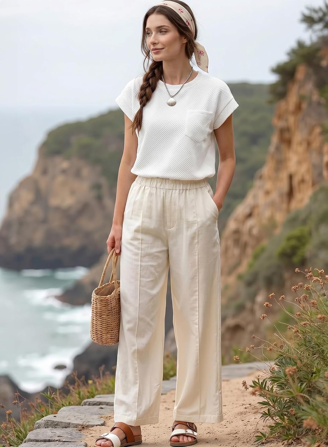 EVALESS Womens Summer Tops Crewneck Cap Sleeve Dressy Casual Business Textured Solid Loose Basic T Shirts Tee Blouses