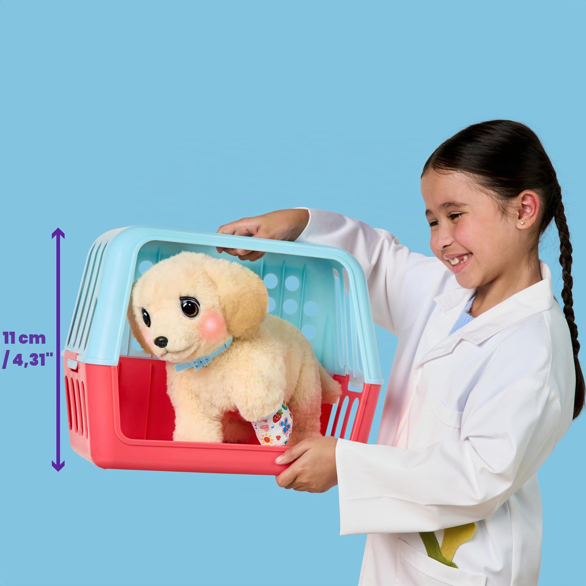 Little Live Pets Ouchies – Cooper The Retriever Puppy, Soigne Ton Animal comme Un vétérinaire, Pose Un plâtre, Chiot Qui Marche et Caisse de Transport, Joue à l'infini, Plus de 50 Sons et réactions