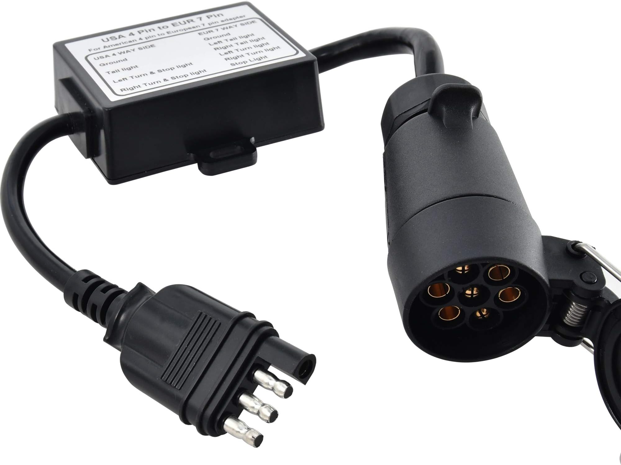 Oyviny US to EU Trailer Light Converter US 4 Way to EU 7 Way Trailer Light Adapter USA Vehicle 4-Pin Flat Plug to European Trailer 7-Pin Round Connector Plug and Play Waterproof Converter