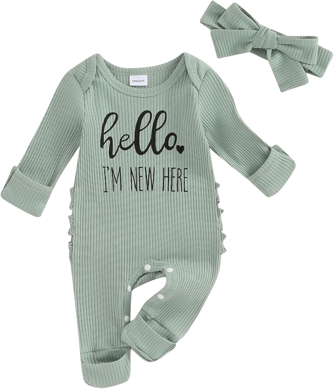 SAYOO Newborn Baby Boy Girl Romper I'm New Here Embroidery Letter Jumpsuit Coming Home Outfits Fall Gender Neutral Clothes
