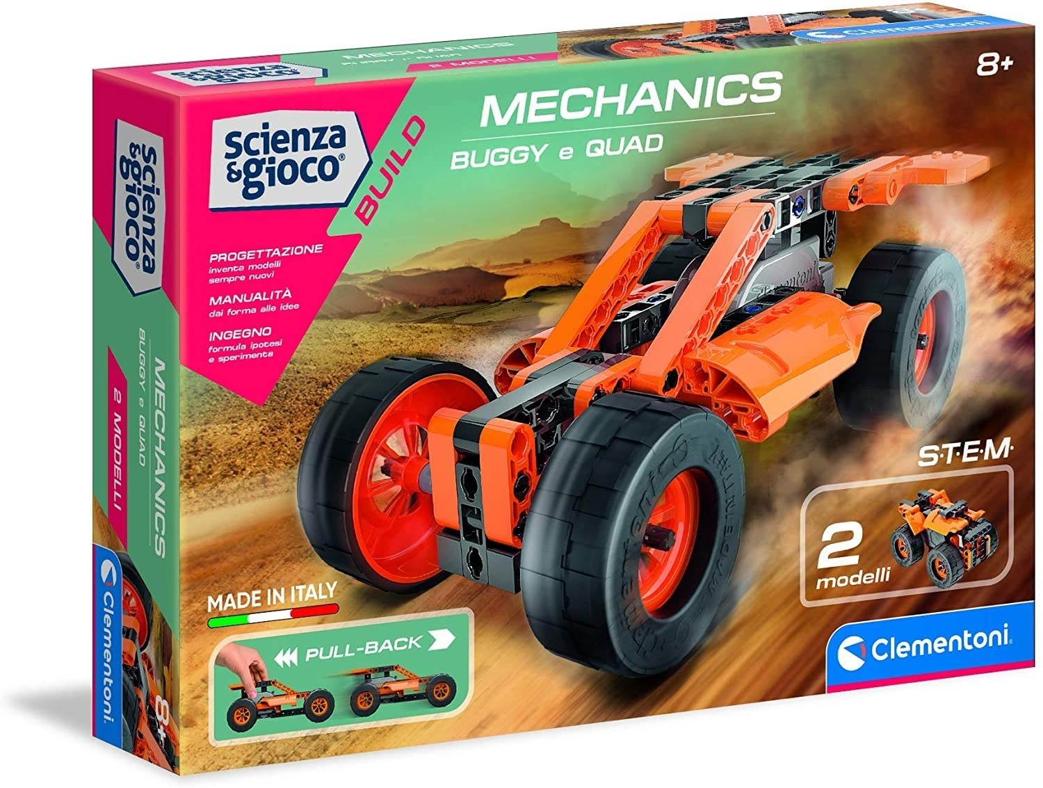 Clementoni Scienza E Gioco Build - Buggy E Quad Pull-Back, Set Di Costruzioni 130 Pezzi, Gioco STEM Per Bambini 8+ Anni, Versione Italiana - copertina