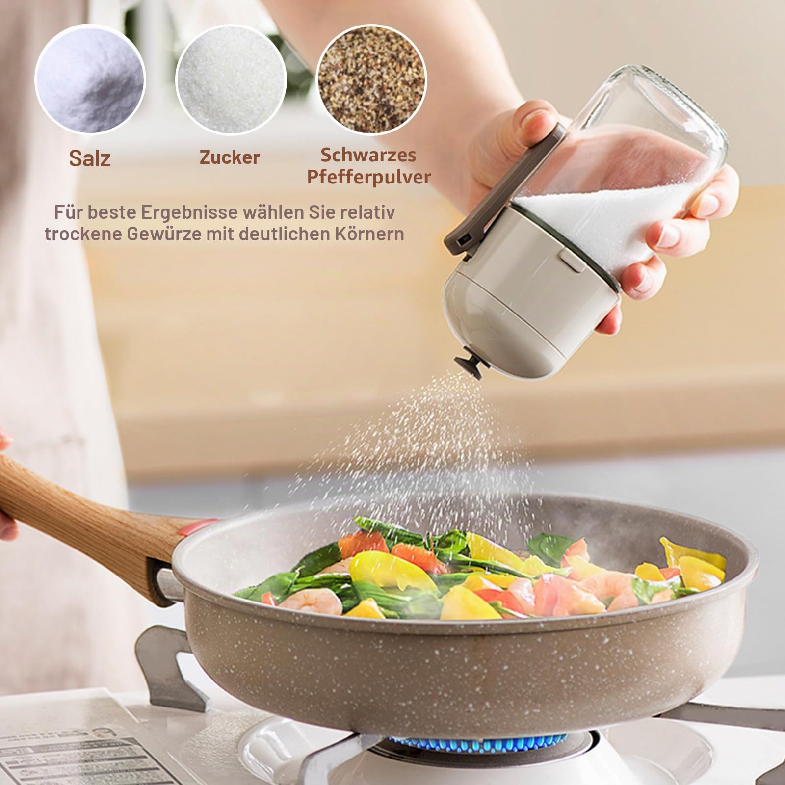 Glas-Gewürzstreuer mit Aromadeckel - salzstreuer - präzises Dosierstreusystem - 250 ml Fassungsvermögen - Weiß