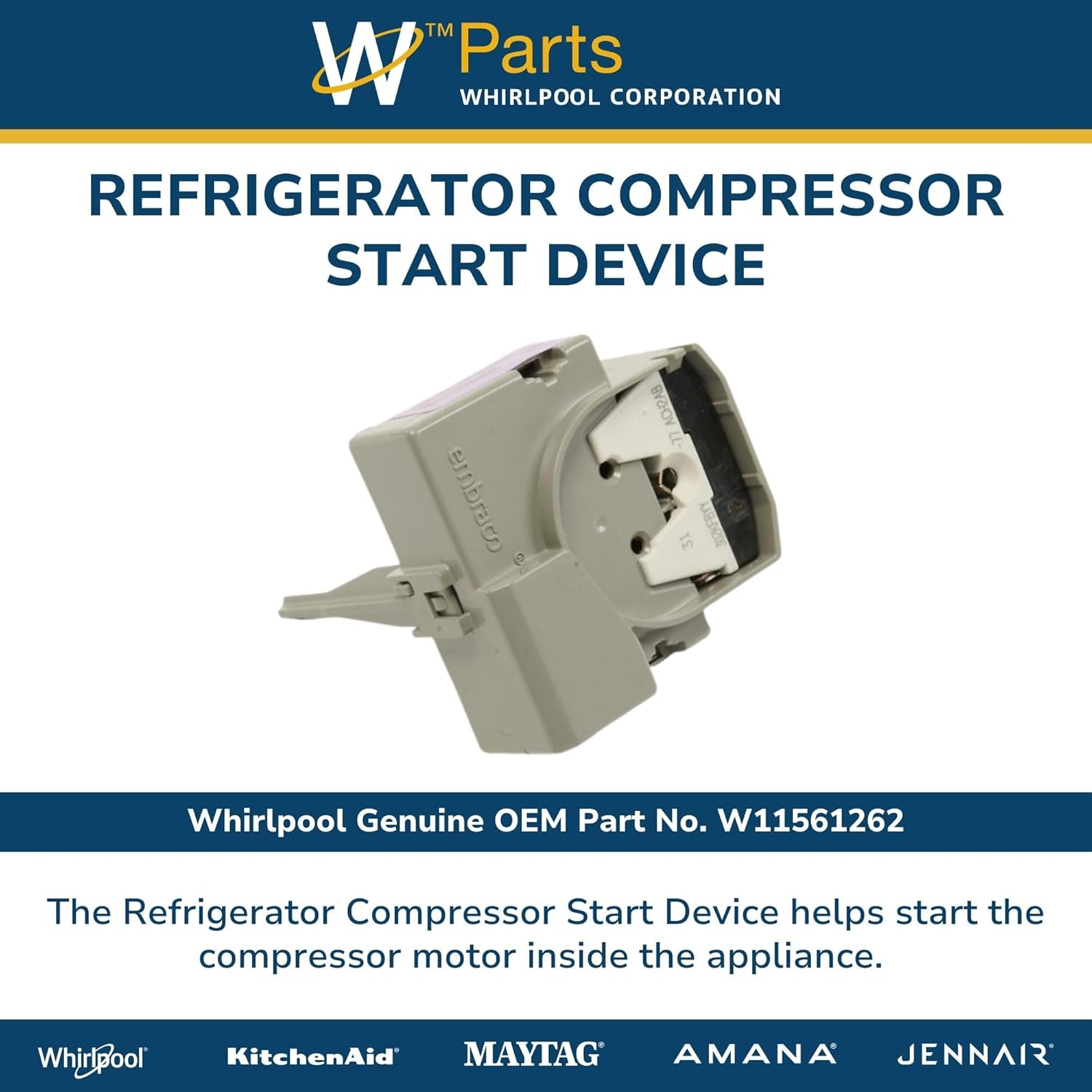 Whirlpool W11561262 Genuine OEM Refrigerator Compressor Start Device Replacement Part