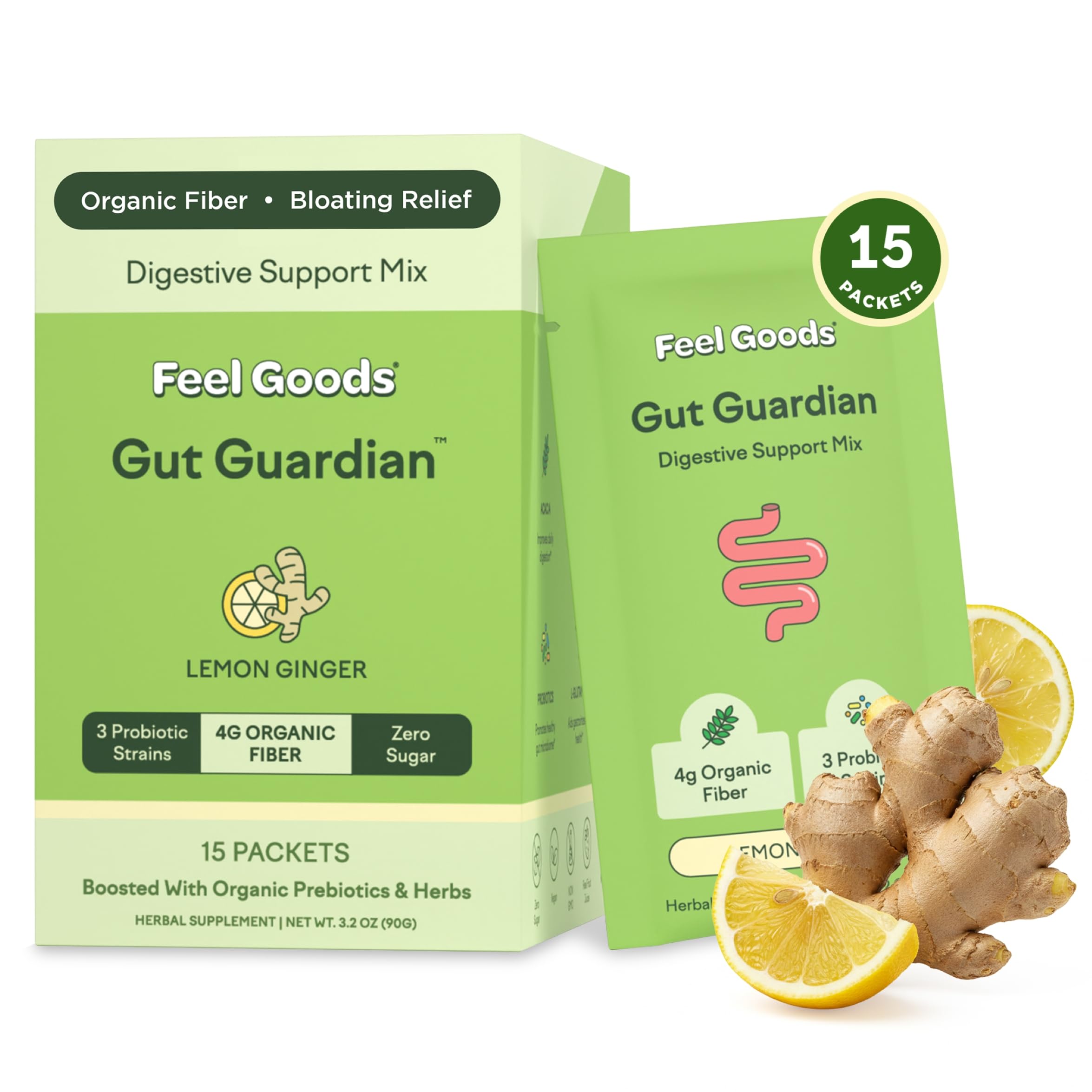 - Gut Guardian, Digestive Health Powder Packets - Probiotic Fiber Powder with Prebiotics & L Glutamine for Gut Health, Bloating Relief & Digestion Support - Zero Sugar & Organic Flavor