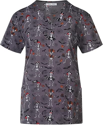 Minty Mint Women's Halloween Medical Scrubs Top