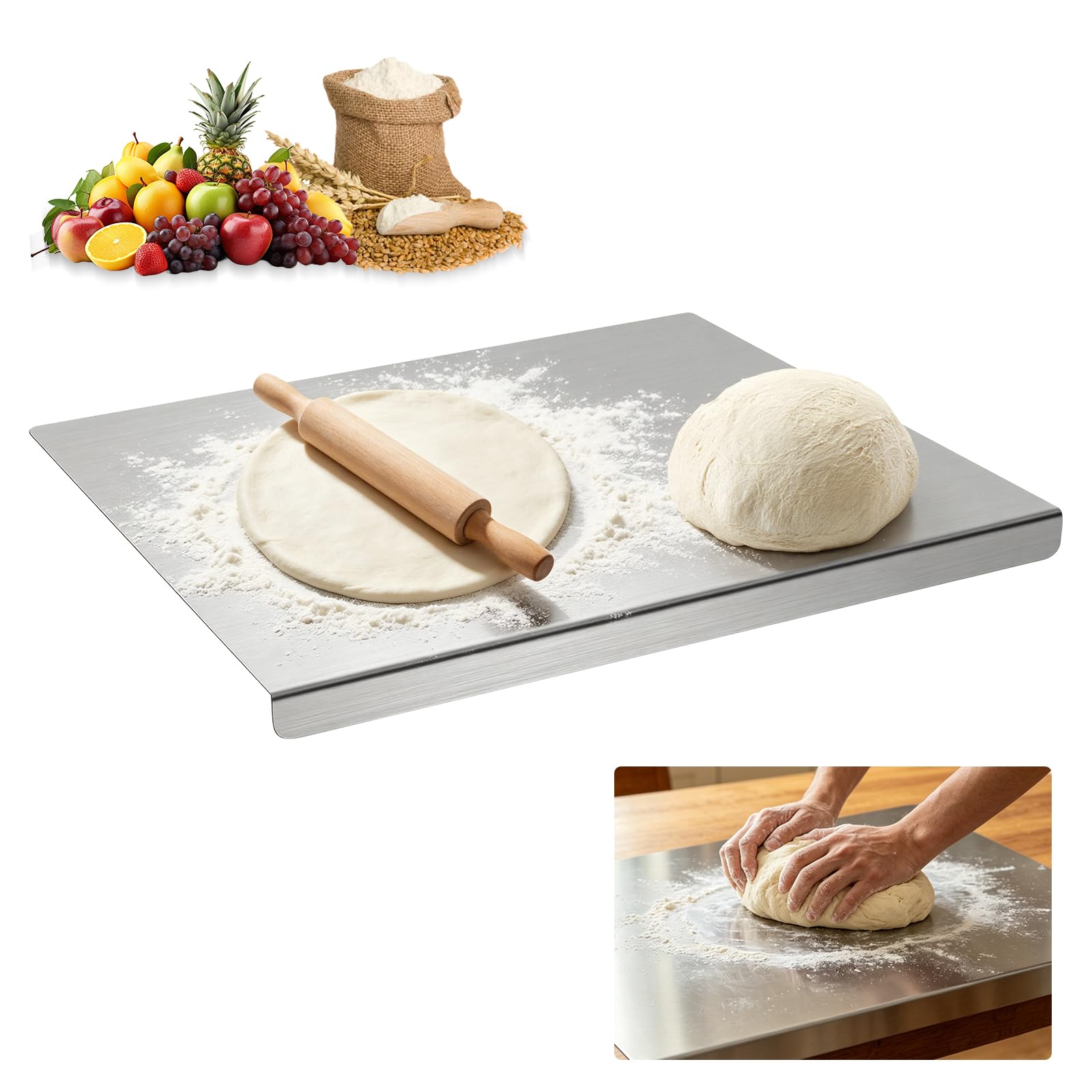 Planche à découper inox 40x50cm pour préparer légumes et pâtes à pain