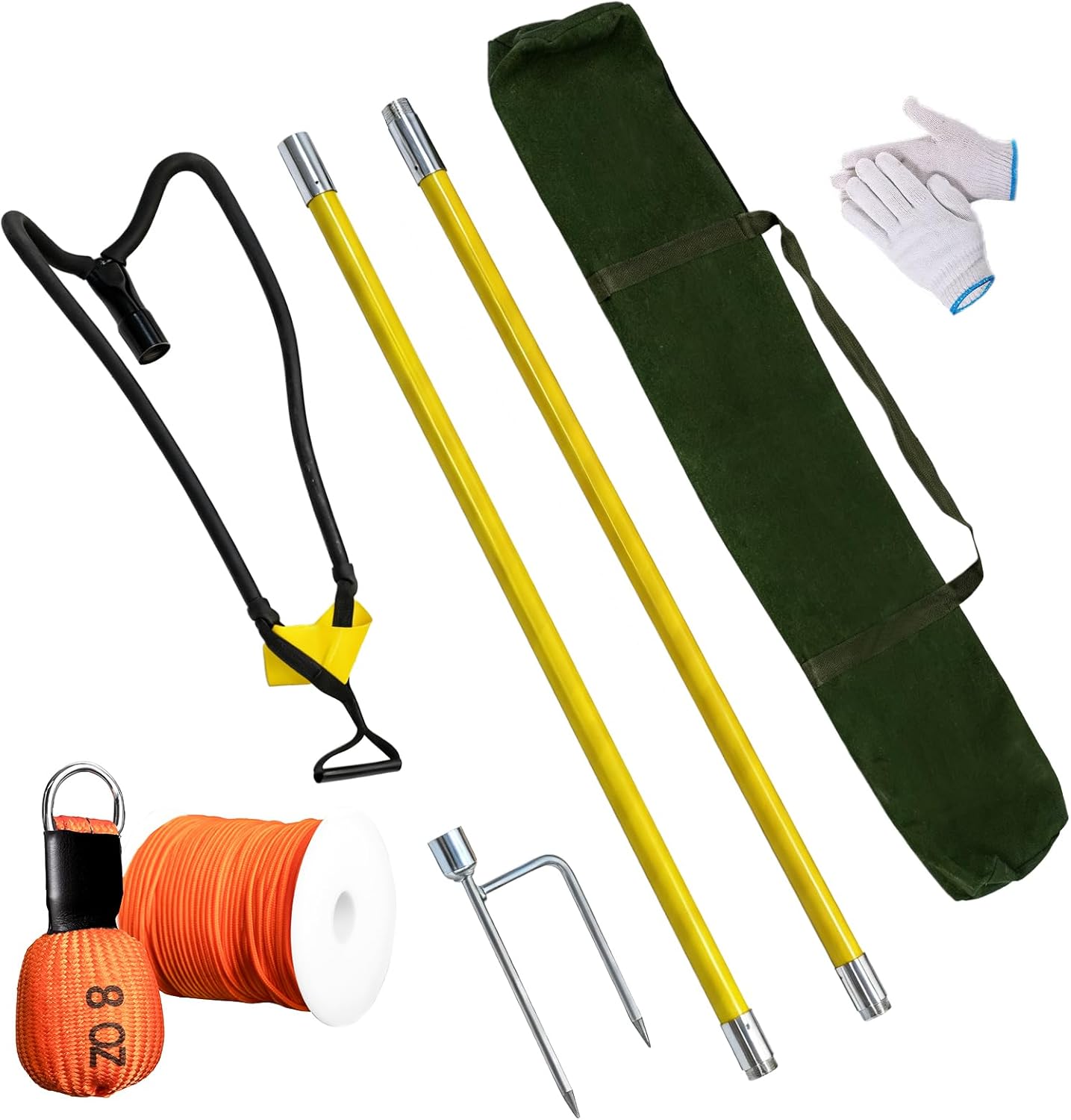 Complete Arborist Throw Line & Launcher Kit, 8oz Throw Weight & 196ft Paracord Rope & Arborist Slingshot with Ground Spike, Arborist Equipment for Tree Climbing & Outdoor Setups
