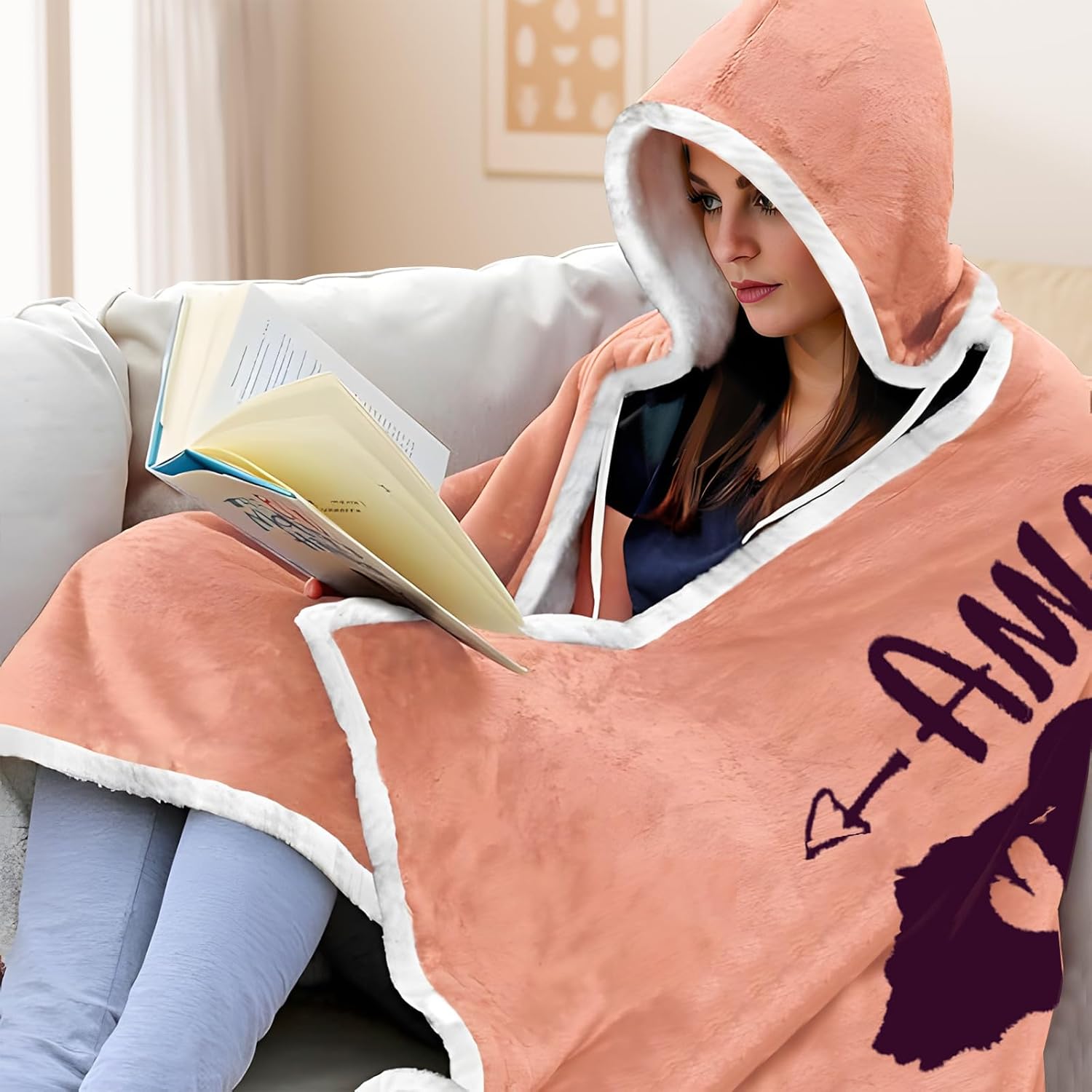Mama Bear Wearable Blanket Hoodie - Cozy Pink Blanket Sherpa Fleece Gifts for Mom Wife Mother-in-Law, Mothers Day, Birthday Presents from Daughter Son Husband, Unique New Mom Gifts for Women