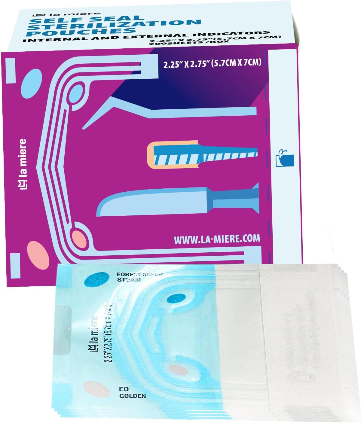 2000P 2.25" X 2.75" Self Sterilization Pouches for Dental Offices, Autoclave Bags Pouch for Dentist Tools, for Cleaning Tools, 200 Pouches Per Box, 1 Box of Paper Box (2.25" X 2.75", 10Boxes)