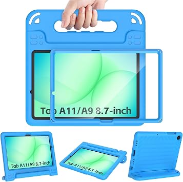 AVAWO Kids Case for New Samsung Galaxy Tab A11 8.7 Inch 2026 /Tab A9 2023 8.7 with Built-in Screen Protector&Handle Stand - Shockproof Light Weight EVA Cover 2021 Tab A7 Lite, Blue
