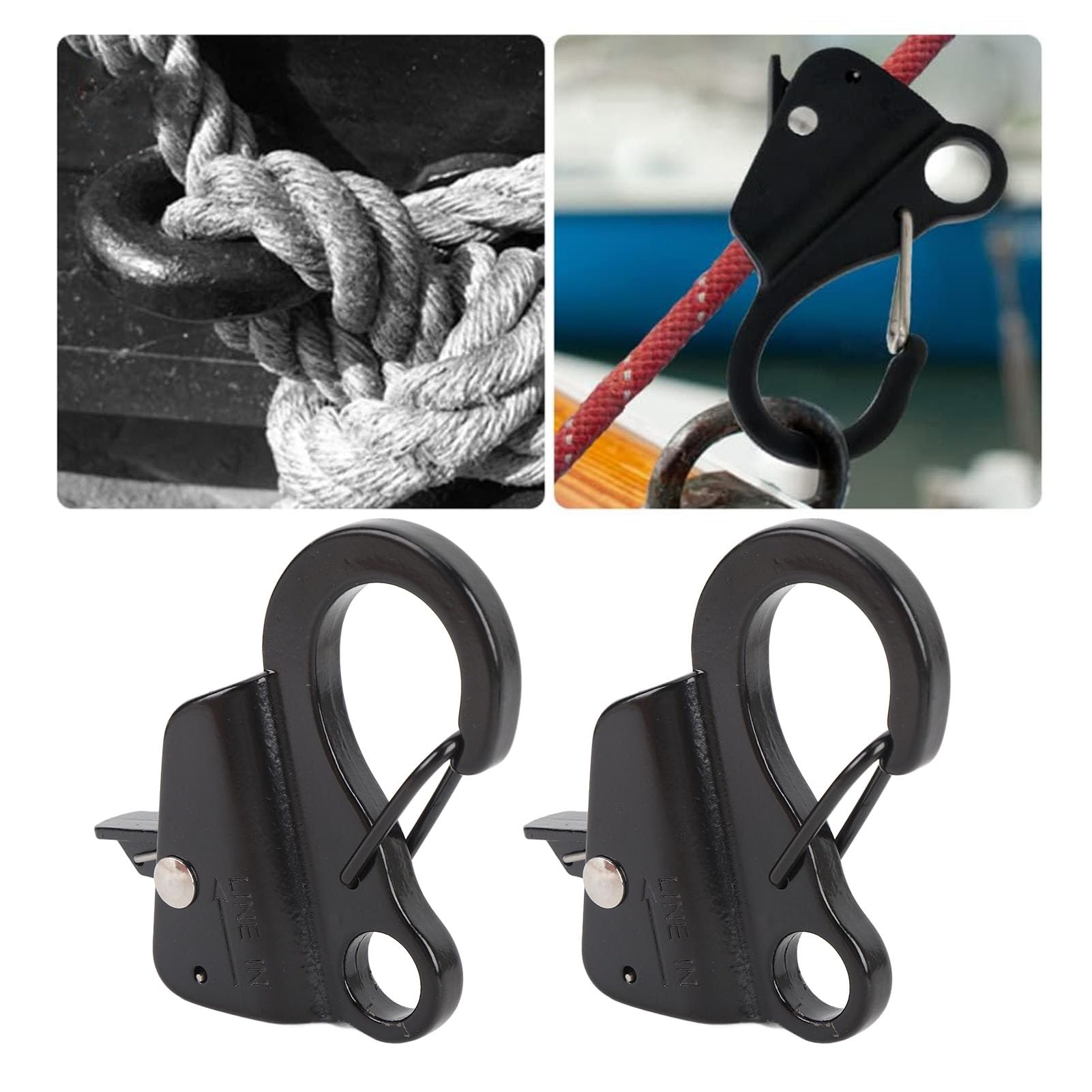 Supporti Parabordi per Barca a Sgancio Rapido (Confezione da 2), Clip per Parabordi in Acciaio Inox per Corde da 3/8" a 5/8" - Nero
