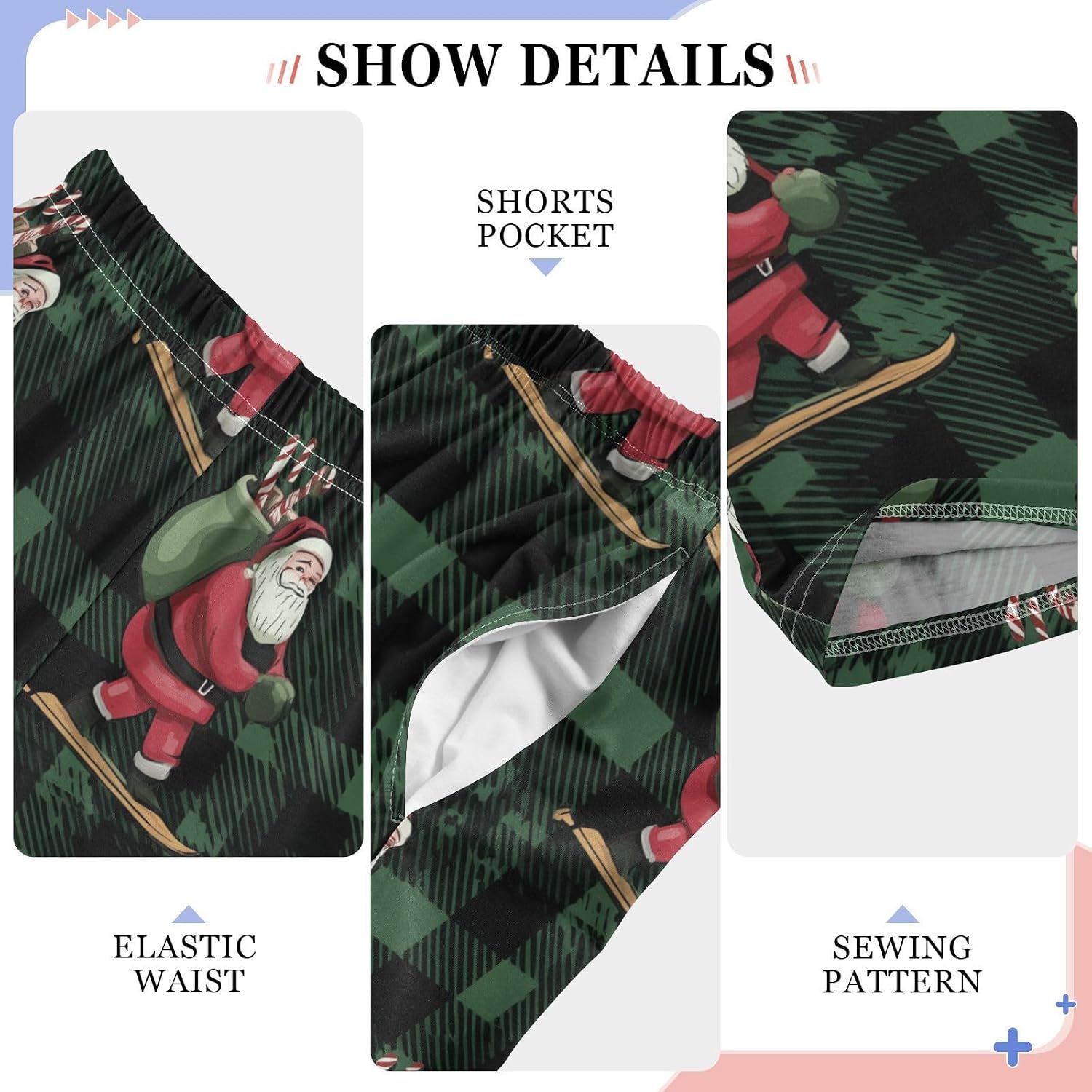 visesunny Boys' Pants Santa Claus Skis Plaid Green Jogger Pants Elastic Waist Long Bottoms Trousers with Pockets S-XL