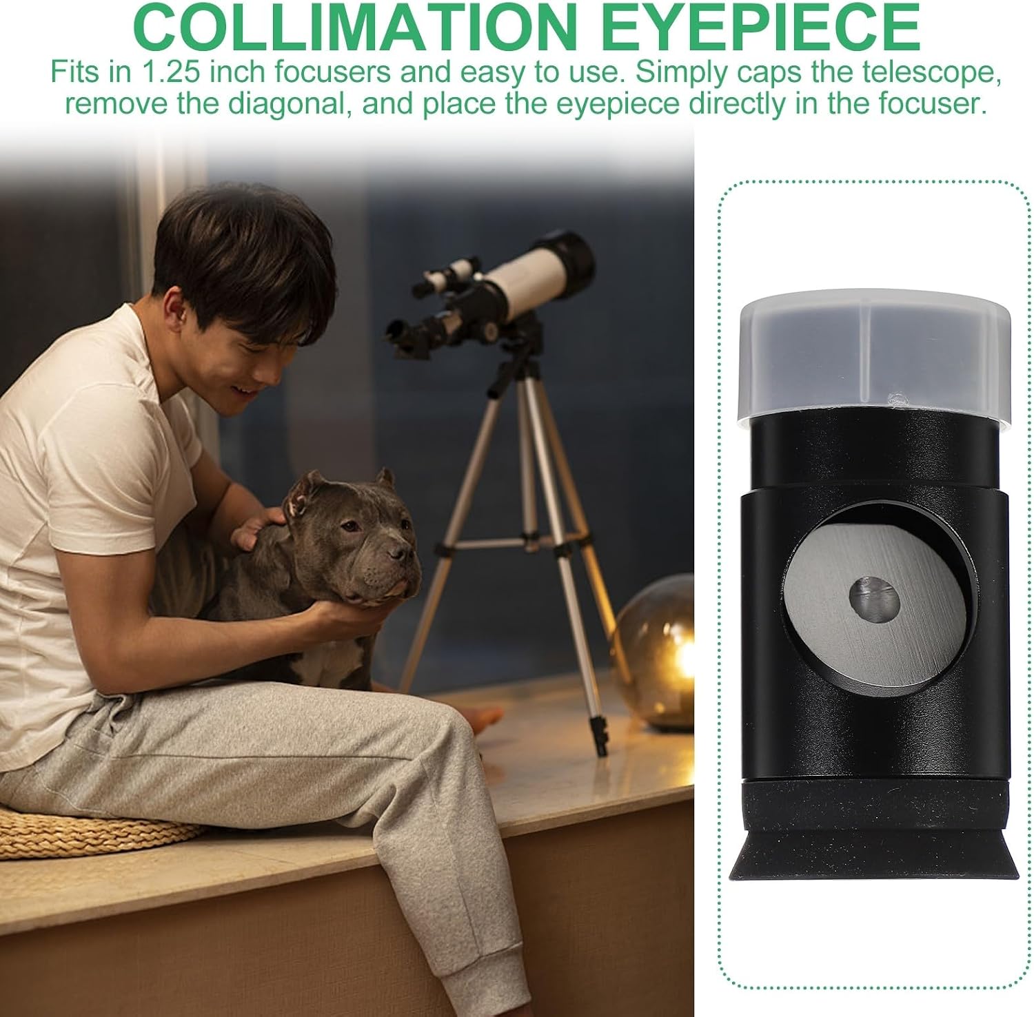 Aluminium Alloy Metal Collimation Eyepiece Short Version for Newtonian Reflector Telescope, Optical Alignment Eyepiece for Astronomical Telescope Calibration
