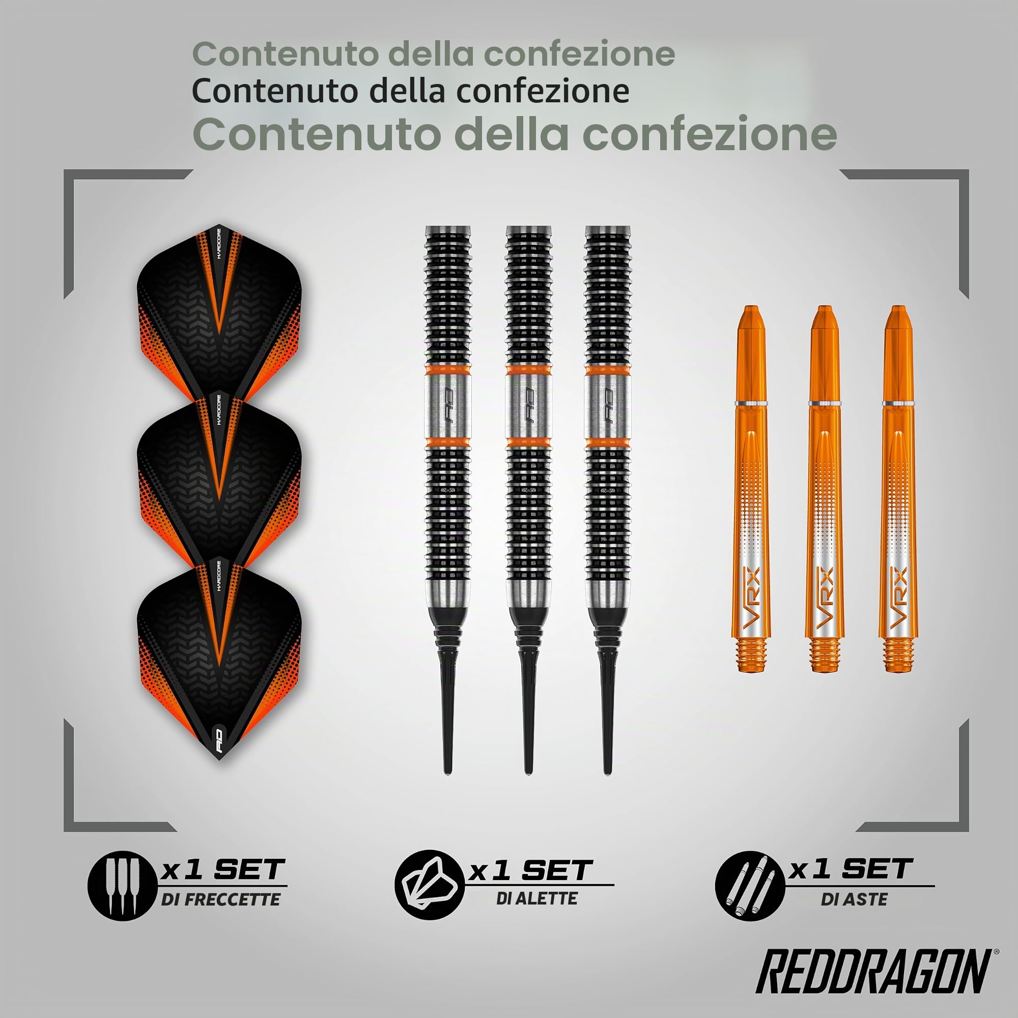 Red Dragon Amberjack Series Softip - Freccette Professionali da 18 Gram con Alette e fusti
