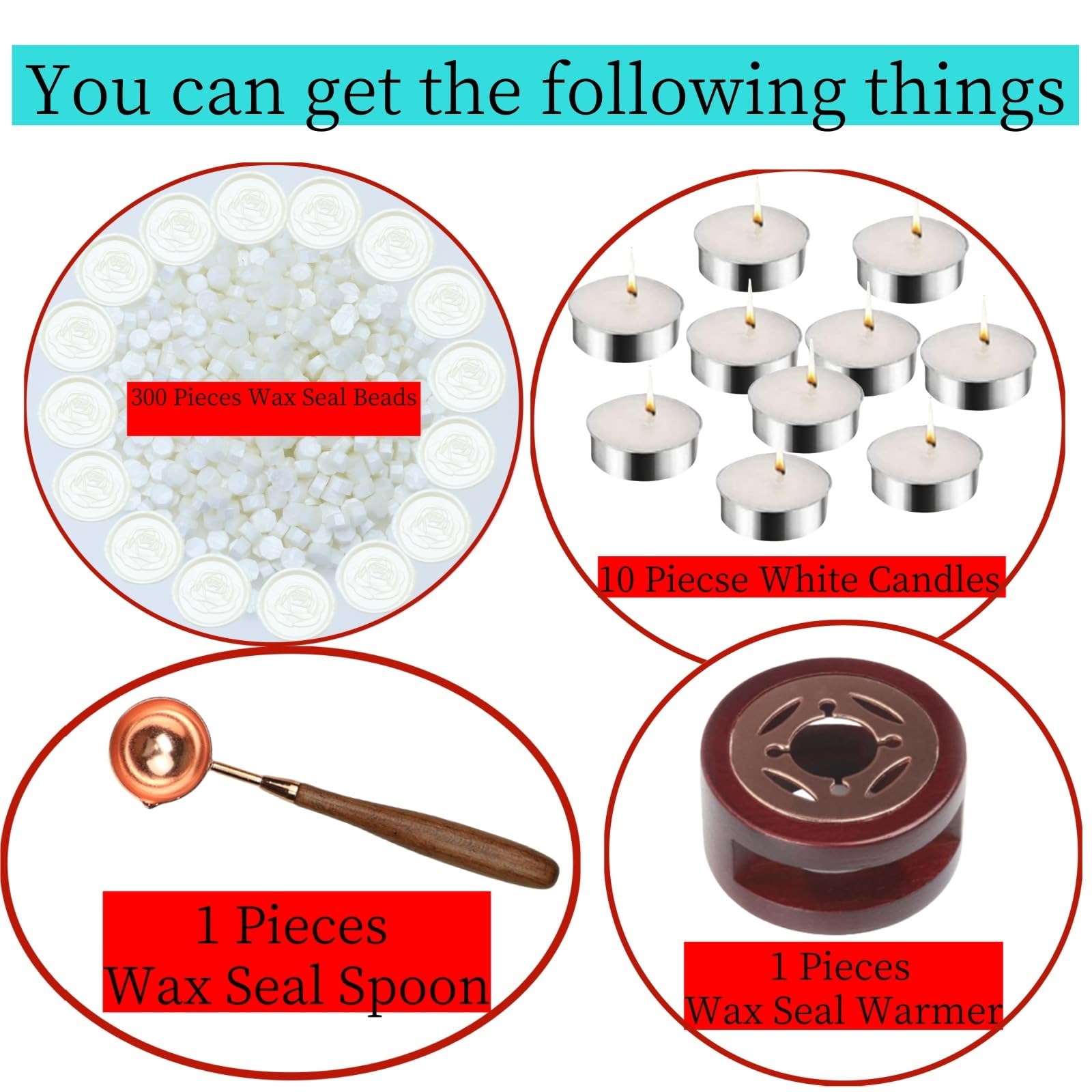 Sealing Wax Beads Kit, Atopbb 300pcs Mixed Red Color Wax Seal Beads, 1pcs Wooden WaxSeal Warmer - Image 3