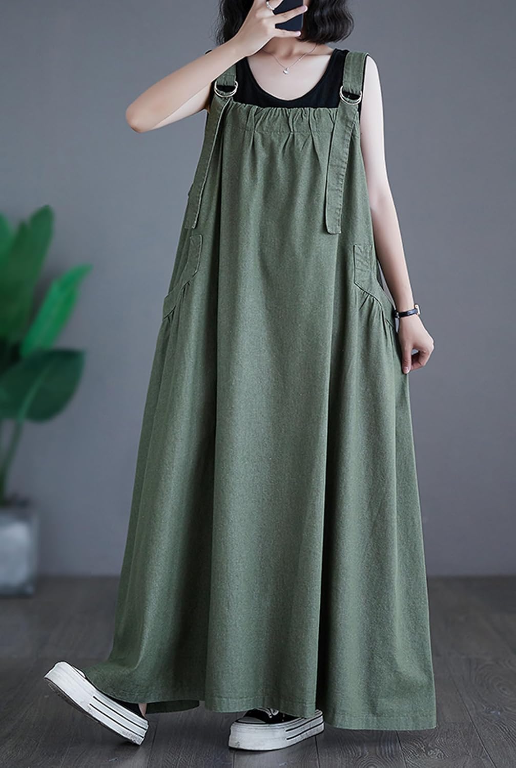 Denim Jumper Dress for Women Maxi Loose Adjustable Straps Long Jean Dresses Plus Size Overall Dress with Pockets - Image 4