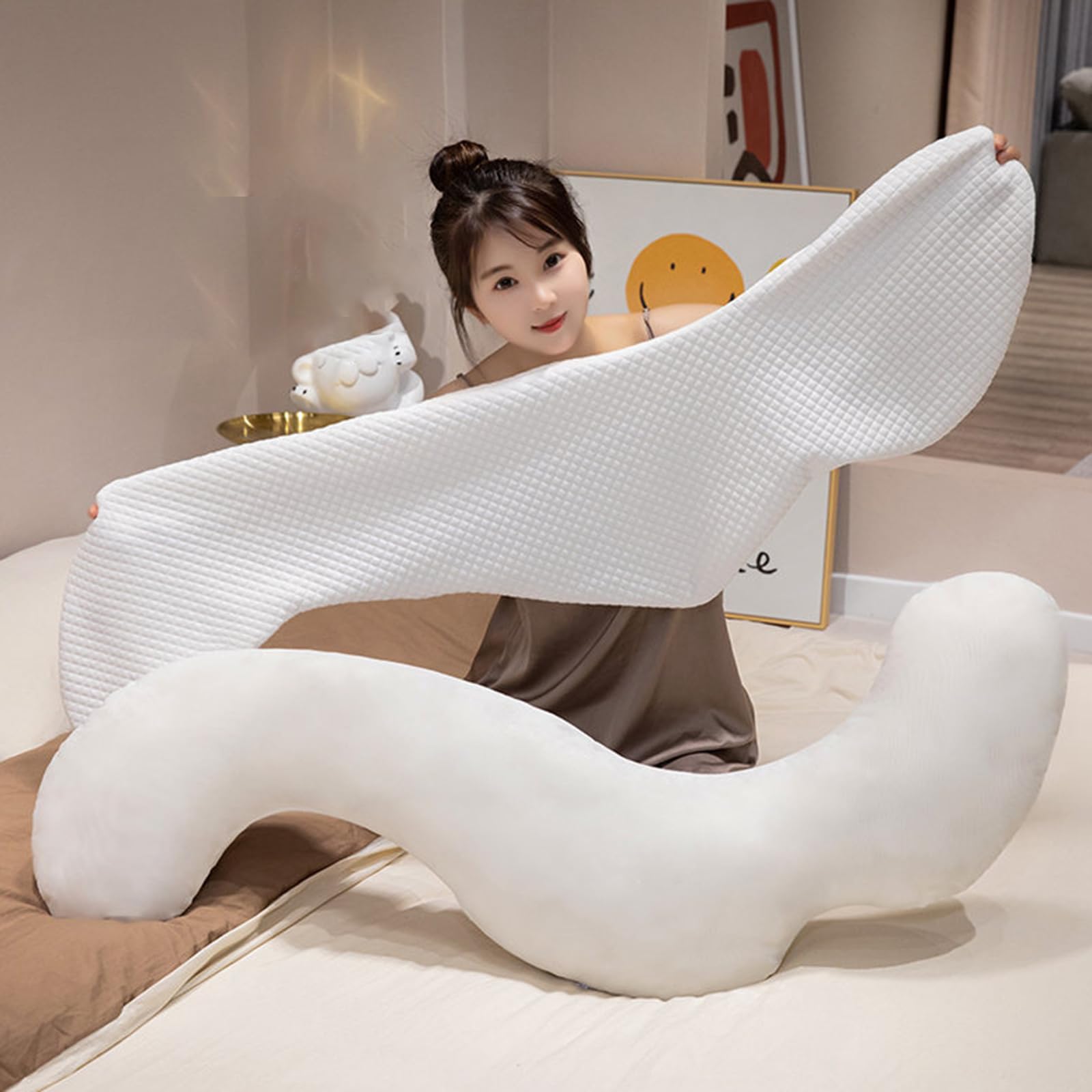 Almohada Suave De 80 Cm para Abrazar Cuerpo Cojines Diseño Ergonómico Soporte Mujeres Embarazadas Niños Alivio La Ansiedad Fácil Limpieza Almohada Ergonómica Felpa