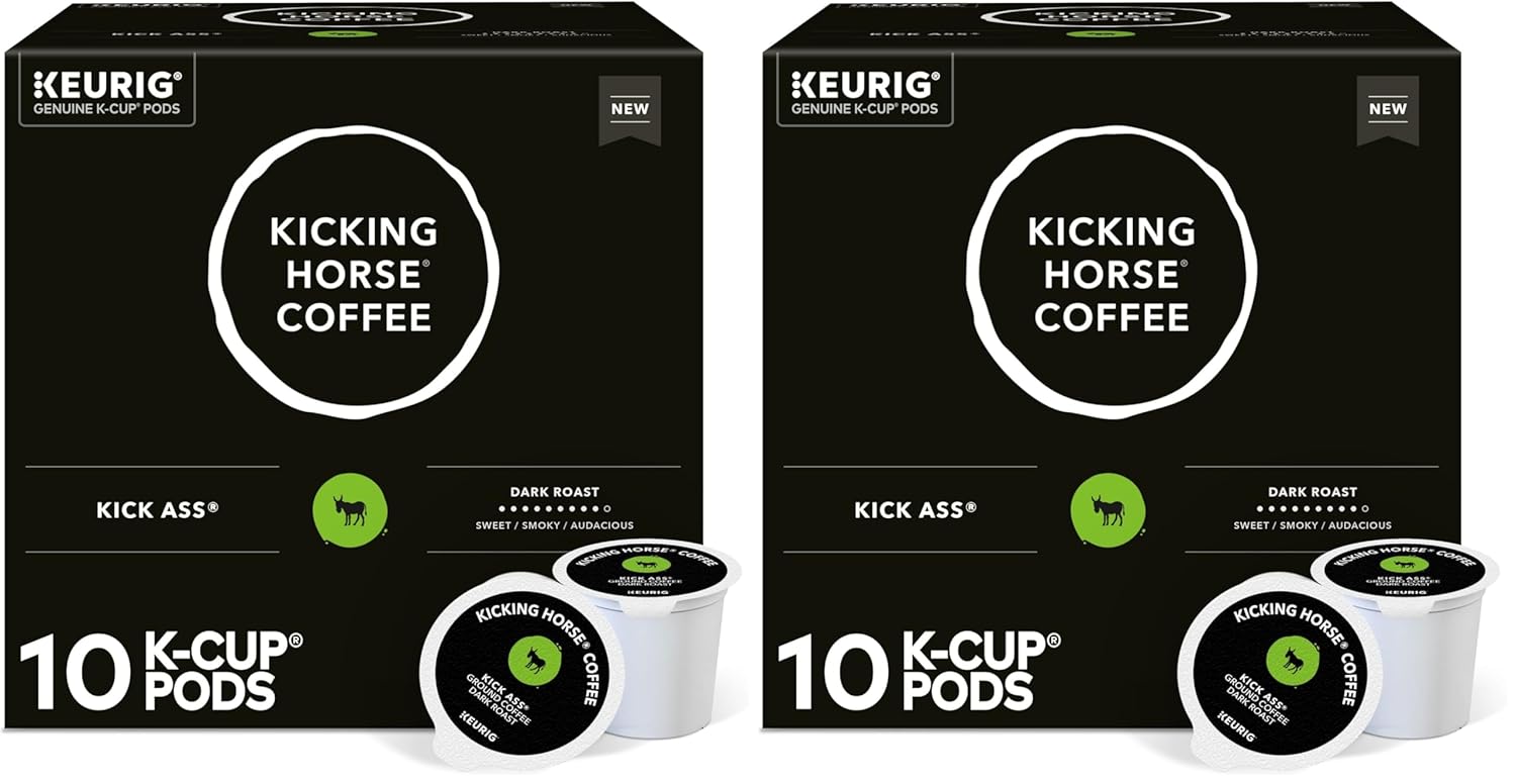 Kicking Horse Coffee, Kick Ass, Single Serve Keurig K-Cup Pods, Dark Roast Coffee, 10-Count Box (Pack of 2)