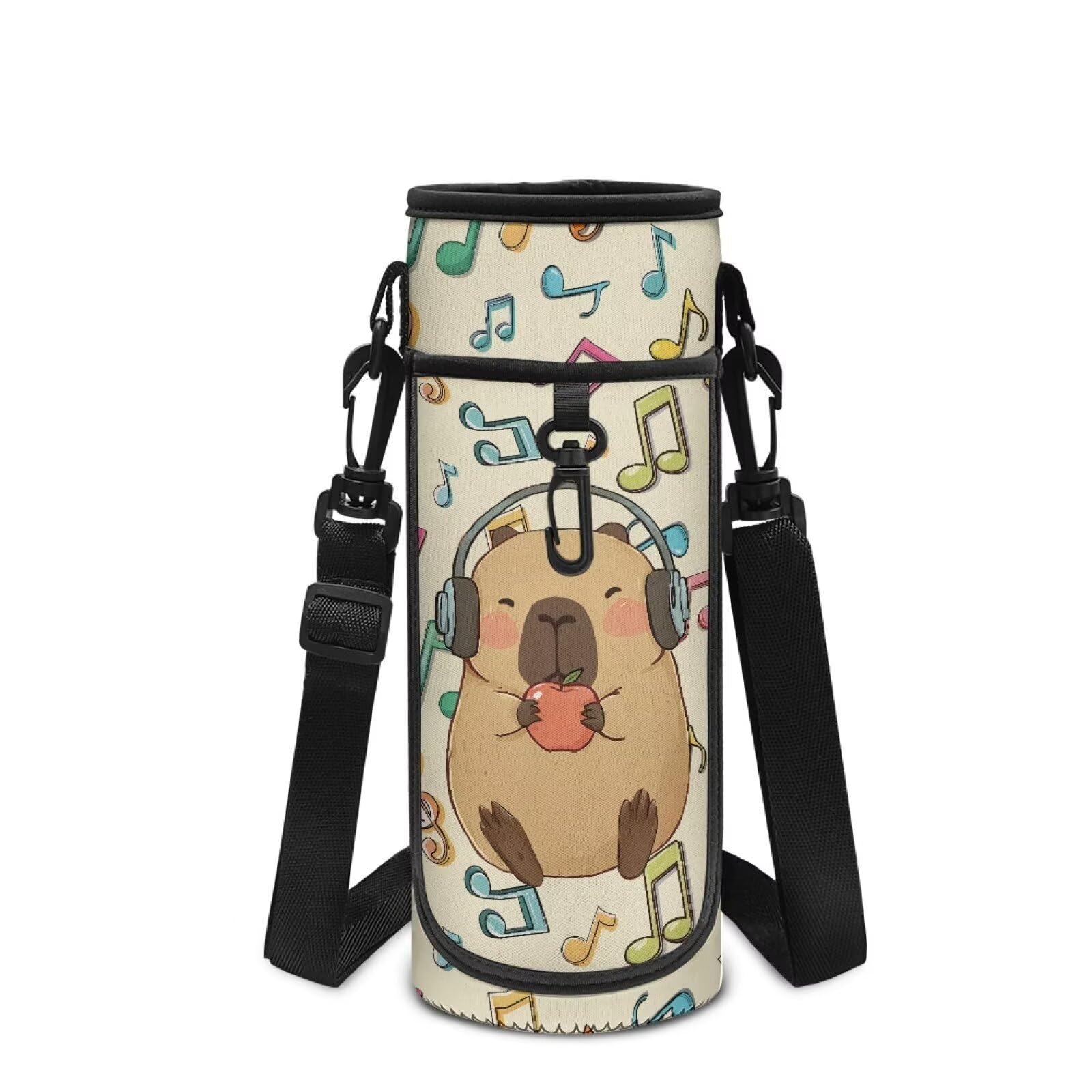Showudesigns Cute Capybara Water Bottle Carrier Bag Boys Girls Bottle Sling Tote for Walking Running Hiking School Bottles Holder Pouch Sleeve with Strap Green