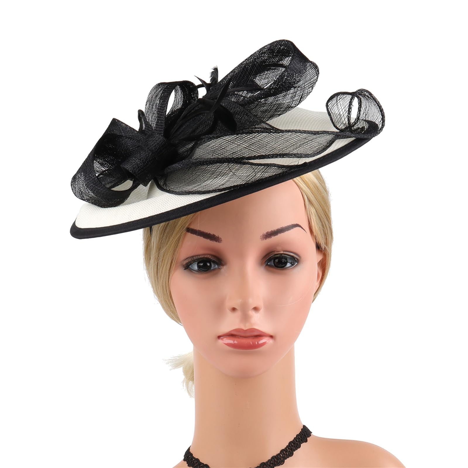 Tocado Sinamay de inspiración vintage con diadema ajustable y plumas, adorno para el pelo para bodas, eventos Derby, elegante sombrero de malla para fiestas de boda