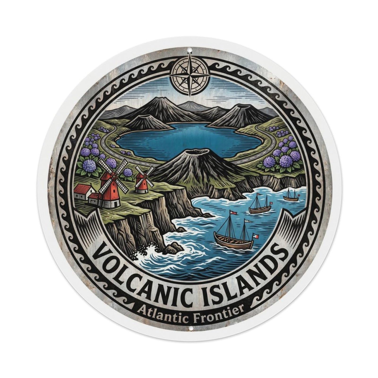 Vintage Travel Azores Islands Volcanic Metal Tin Sign
