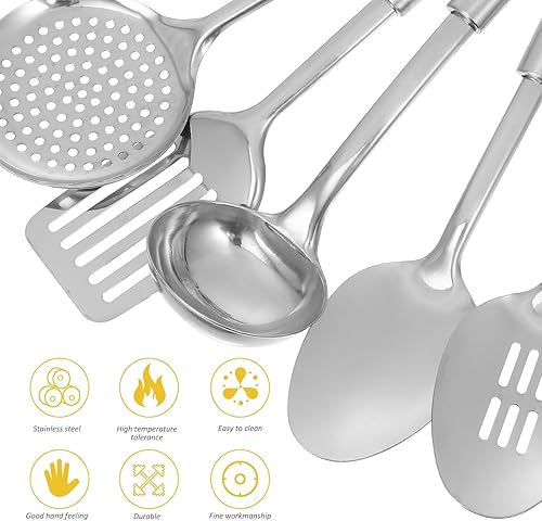 Miniatura 5 de BESPORTBLE Utensilios de cocina de acero inoxidable resistentes al calor con diseño ergonómico para cocinar en casa y almacenamiento ordenado