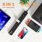 2 Pack Power Bar Surge Protector - 5 Widely Spaced Outlets 3 USB Charging Ports(2 USB C), 1875W/15A with 6Ft Braided Extension Cord, Flat Plug, Overload Surge Protection, Wall Mount for Home Office
