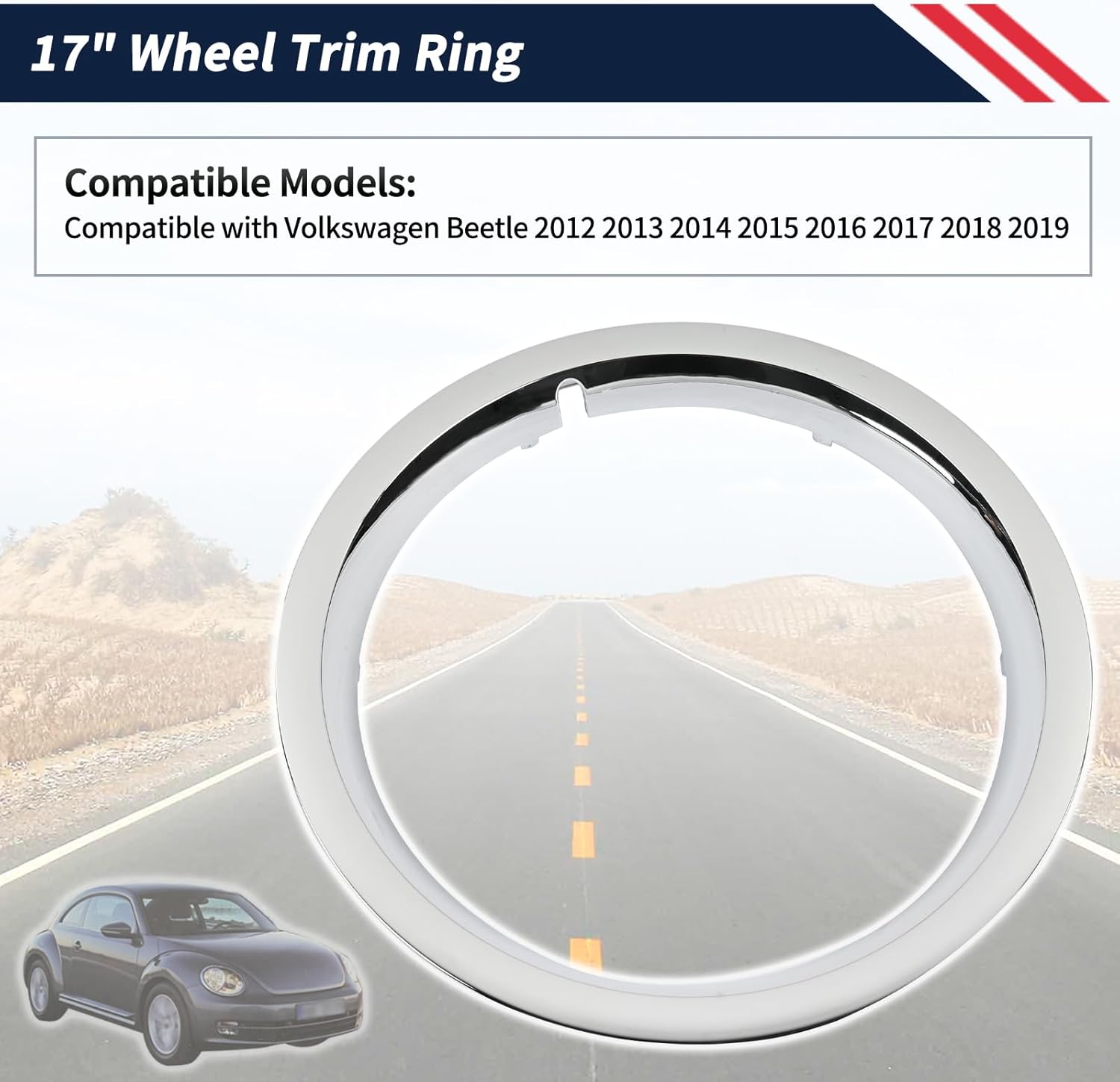 17" Wheel Trim Ring Compatible with Volkswagen Beetle 2012 2013 2014 2015 2016 2017 2018 2019 Replace 5C0601157A 5C0-601-157-A Hubcap Ring