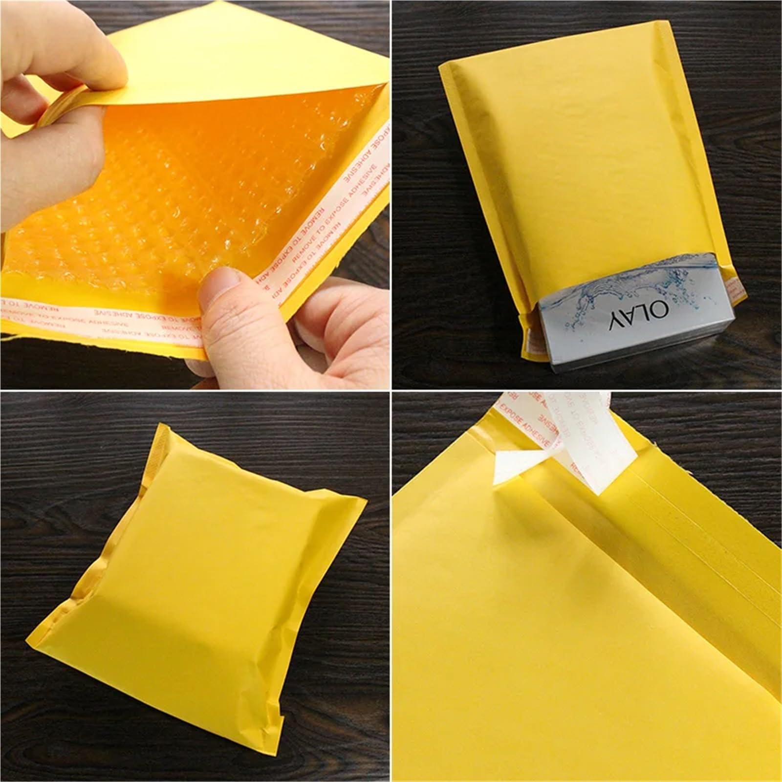 Embalaje de sobres publicitarios burbujas papel Kraft amarillo 50/100 Uds | Envío alineado polivinílico de los sobres acolchados del sello del uno mismo de los bolsos for el negocio(22X25CM 50pcs)