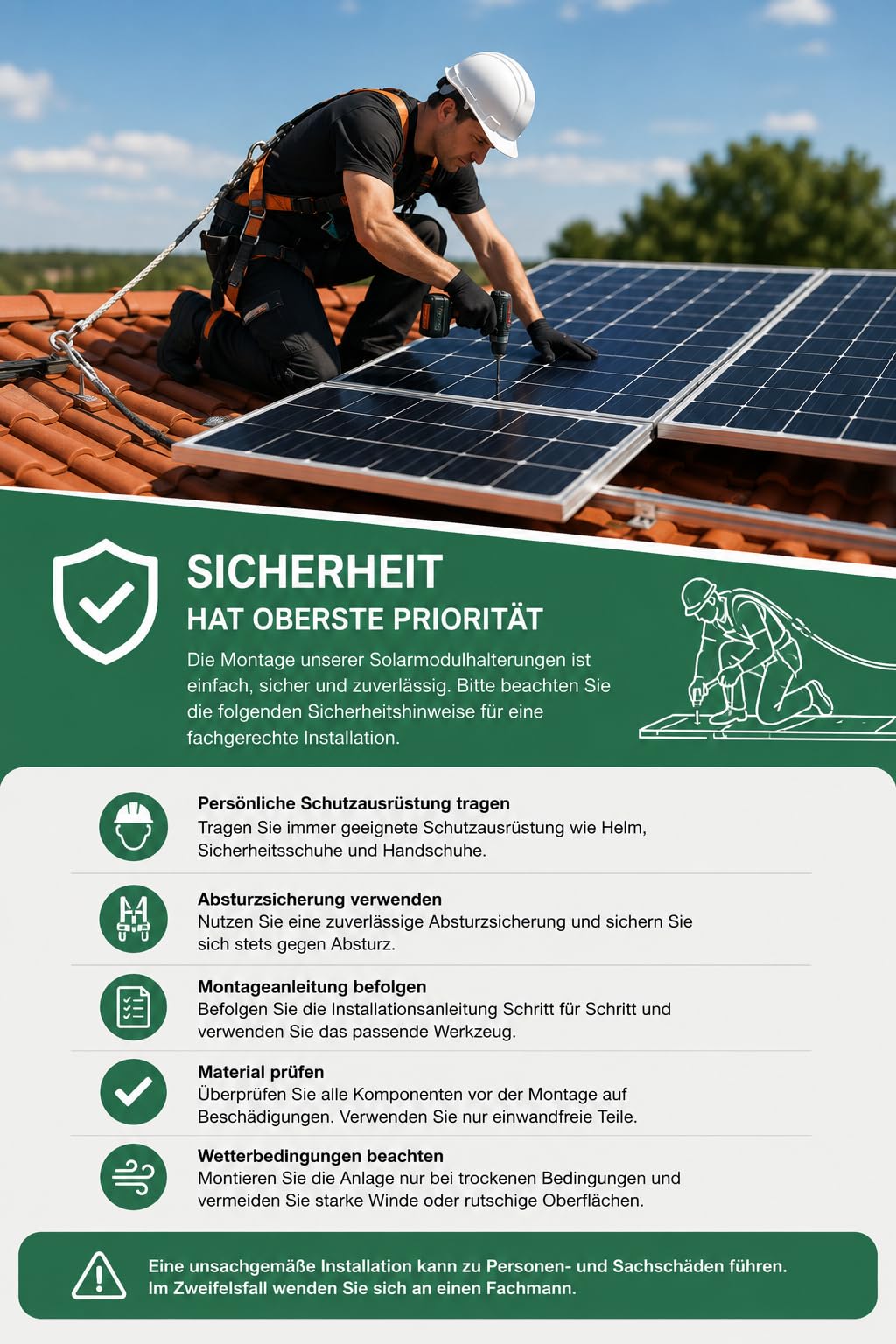 Solarmodul Halterung Ziegeldach Montageset für 2 Paneele – Edelstahl-Dachhaken und Aluminium-Profile, kompatibel mit 30-40 mm dicke Solarmodulen auf Schrägdächern, ‎‎0% MwSt.
