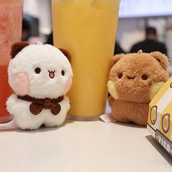 YOKUSHI 2 Pcs Bubu and Dudu Bears Magnetic Plush Keychains, Cute Couple Keychain Cartoon Stuffed Animals with Chains Decorations for Backpacks, Desks, Home, Valentine's Day Gifts