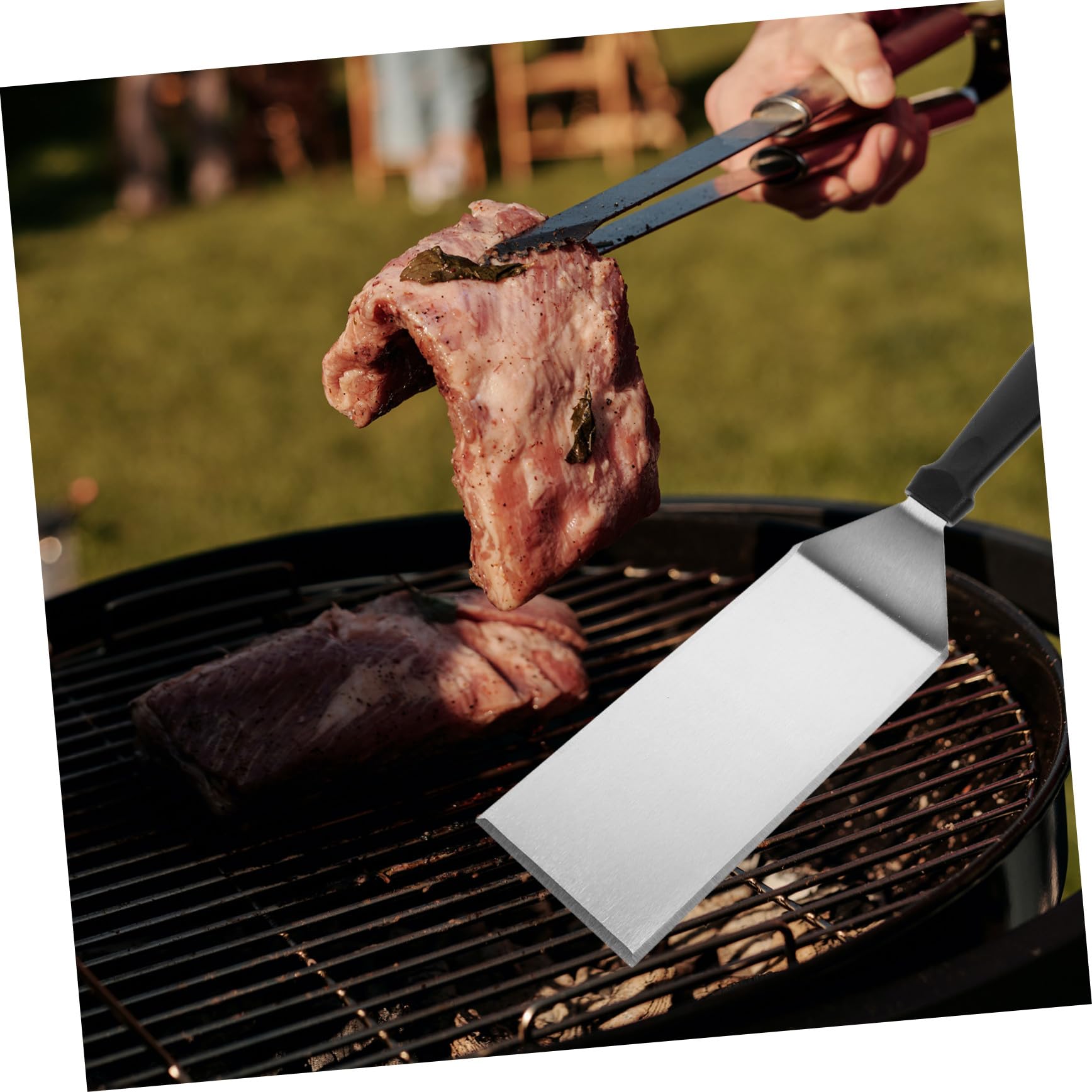 Set 3 Pezzi Spatole Argento in Acciaio Inossidabile e Pp per Cucina Funzione di Girare e Mescolare per Barbecue e Padelle