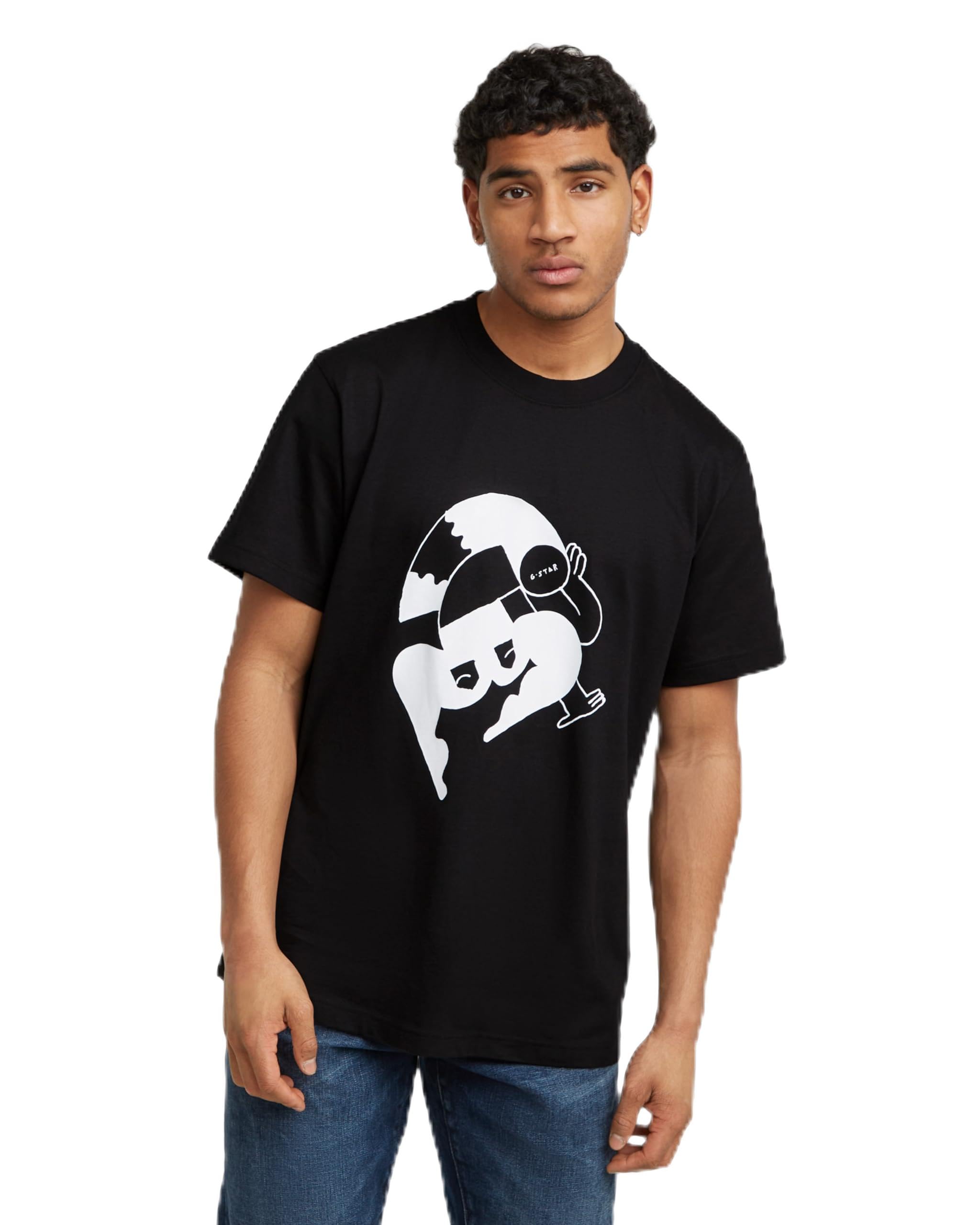 G-Star Men's Black (Dk Black D25681-C336-6484) Illustration Leg Loose T-Shirt, S