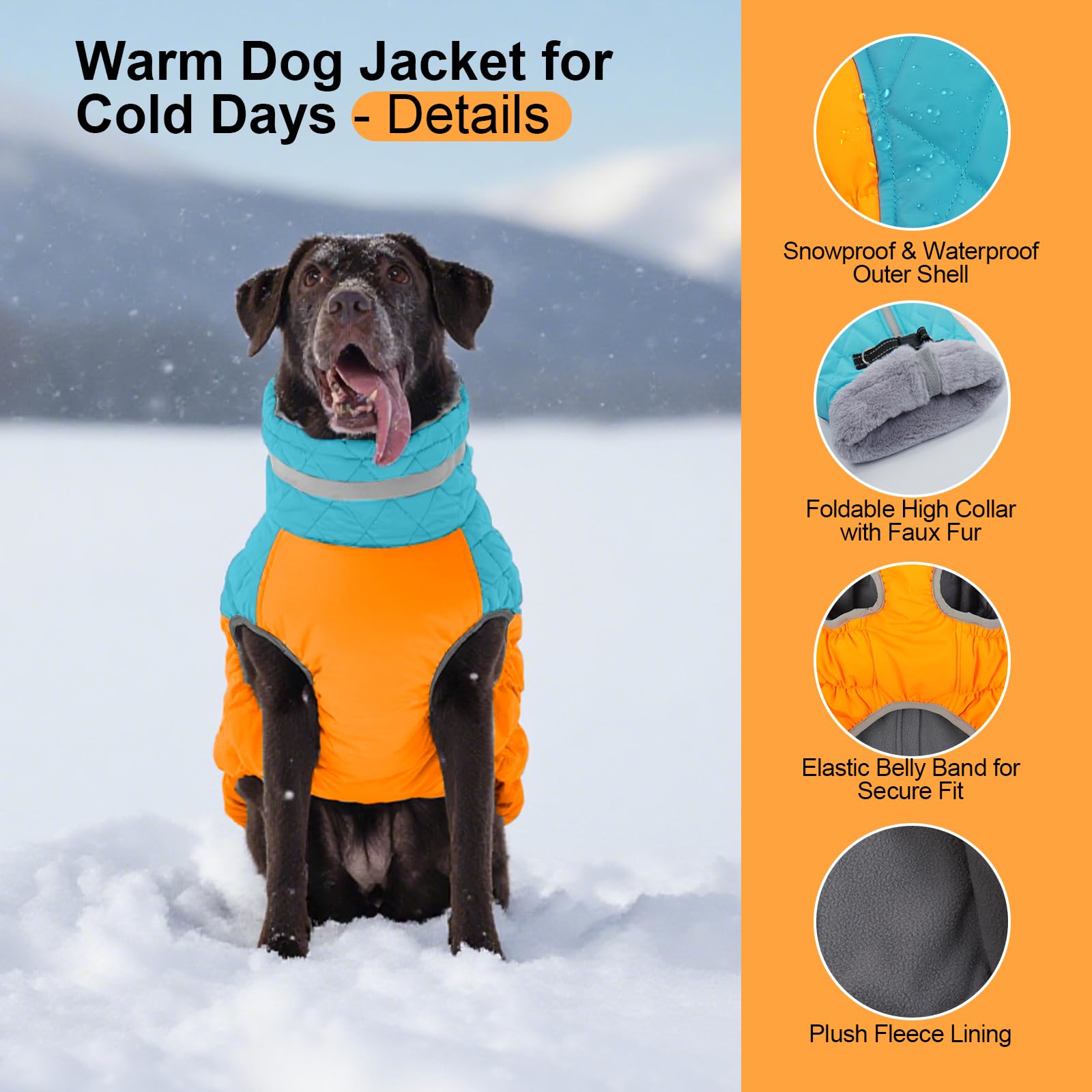 Abrigos cálidos para perros grandes, chamarra impermeable para perro con arnés integrado, cierre de cierre, forro polar, cuello alto, para clima frío, traje de nieve para mascotas para Border