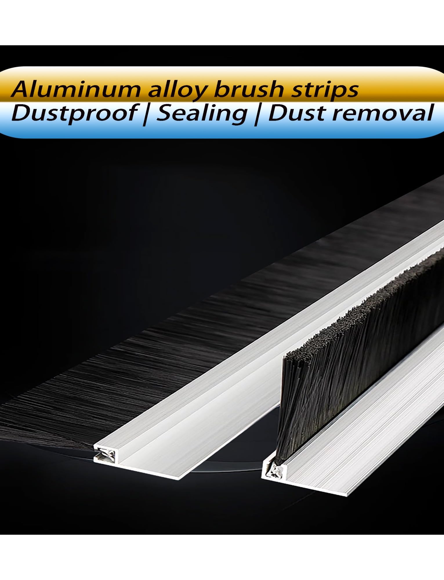Szczotka do taśm ze stopu aluminium – przemysłowa uszczelka do drzwi, czarna, łatwy montaż, zwijany dolny uchwyt, wysokość 65 mm, odporne na warunki atmosferyczne, rozwiązanie dla skutecznego
