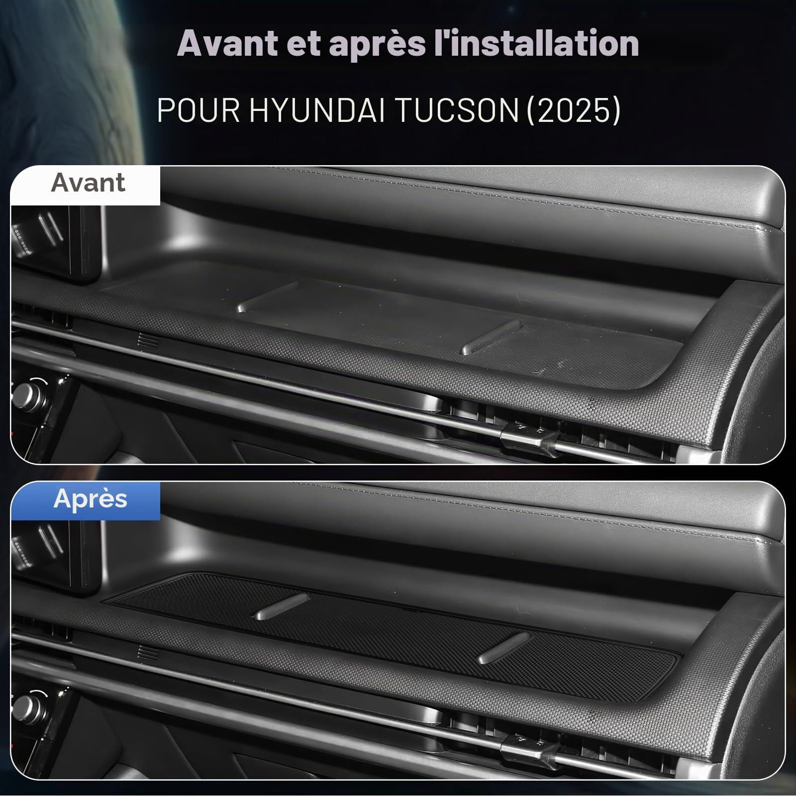 KUNGKIC Tapis Antidérapant pour Plateau de Siège Passager for Hyundai Tucson 2025 Accessories en Silicone Mat Rubber Mat (Noir)