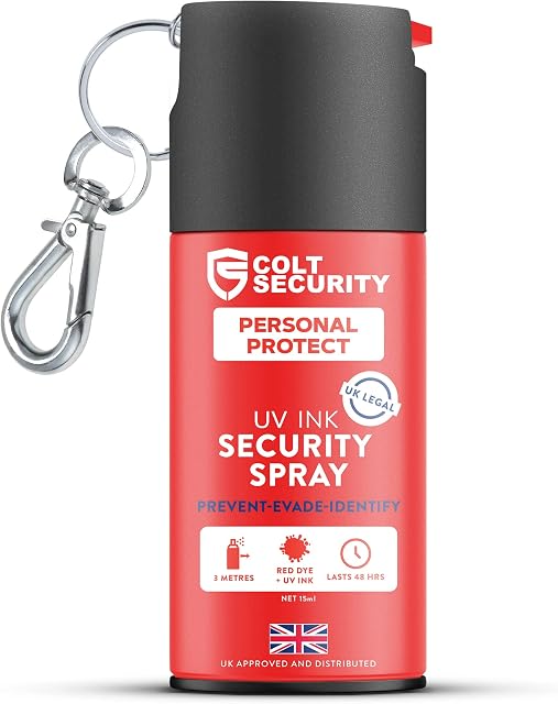COLT SECURITY® UK Legal Self Defence Pepper Spray - Long Lasting Criminal Identifier Spray with Keychain, Keychain for Self Defence