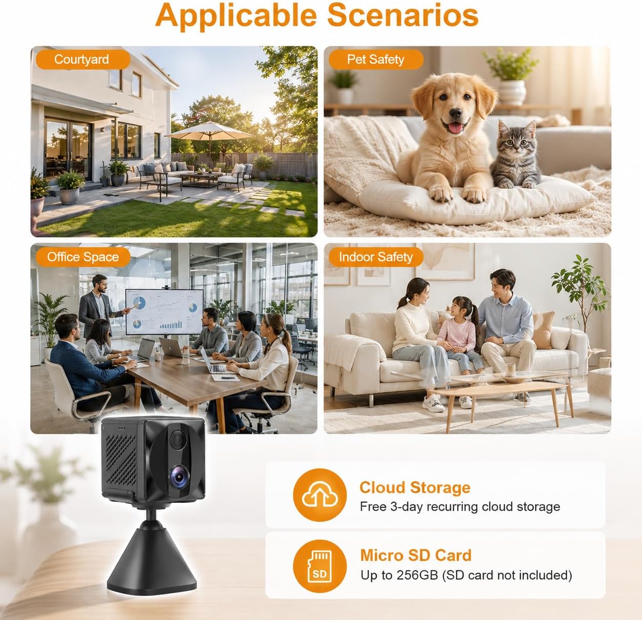4K HD Mini Security Camera, Wireless WiFi Indoor Camera with Motion Detection, Night Vision, Long Battery Life, Home Monitoring Camera for Baby, Pet and Home Security