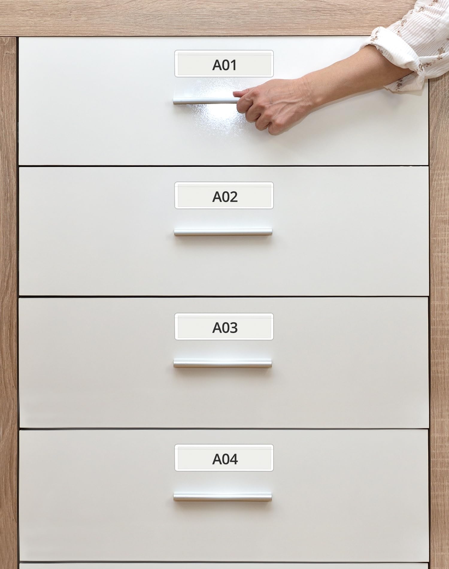 QWORK 52 Stück Transparente Etikettenhalter Selbstklebend - Abnehmbar & Wiederverwendbar Für Schubladen, Regale & Ordner