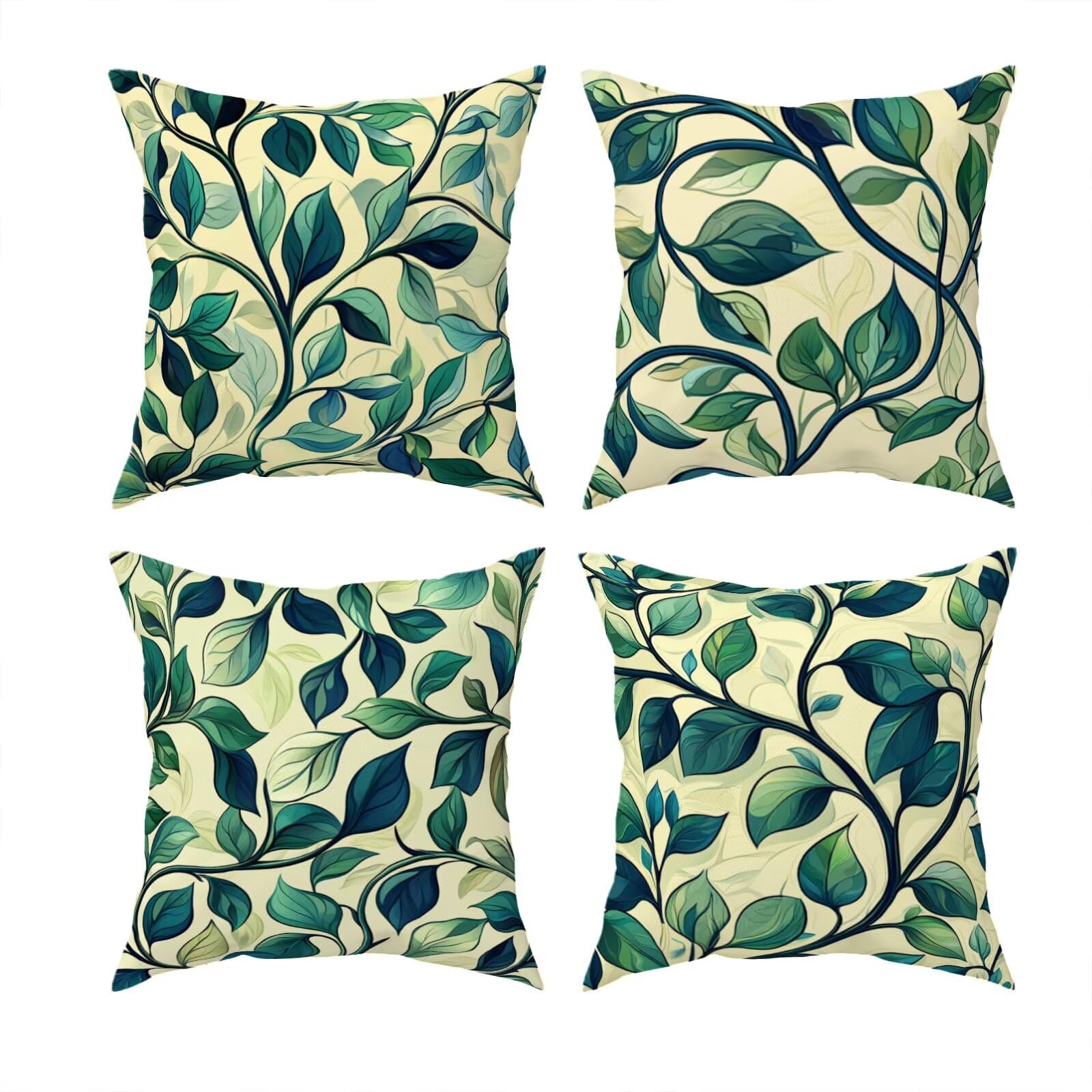 Housses de coussins vert 45x45 cm lot de 4 en velours carré pour canapé salon