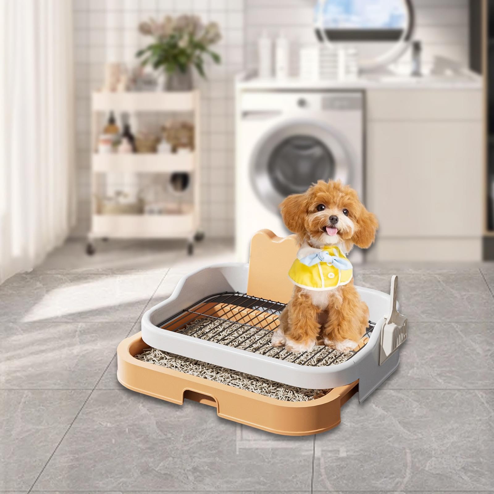 Inodoro para Perros Bandeja Higiénica Estable Material Robusto Fácil Mantenimiento Protege Suelos Y Patas Adecuada para Dormitorios Hogares Apartamen, Naranja Blanco