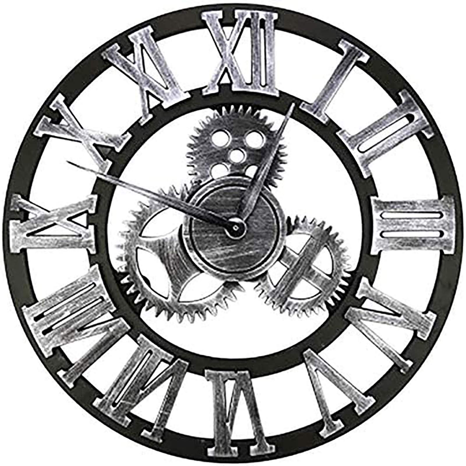 SaryEdge Wall Clock Art Clock Roman Numerals Wall Clocks, Operated Large Vintage Wall Clock with Industrial Gears, Non Ticking Slient Home Decor Clocks for Living Room Off-B,Silver,Silver-18inch