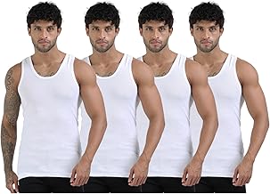 Crystal Men's Super Combed Rib Cotton Round Neck Sleeveless Vest | Long Enough to Tuck in | Pack of 4