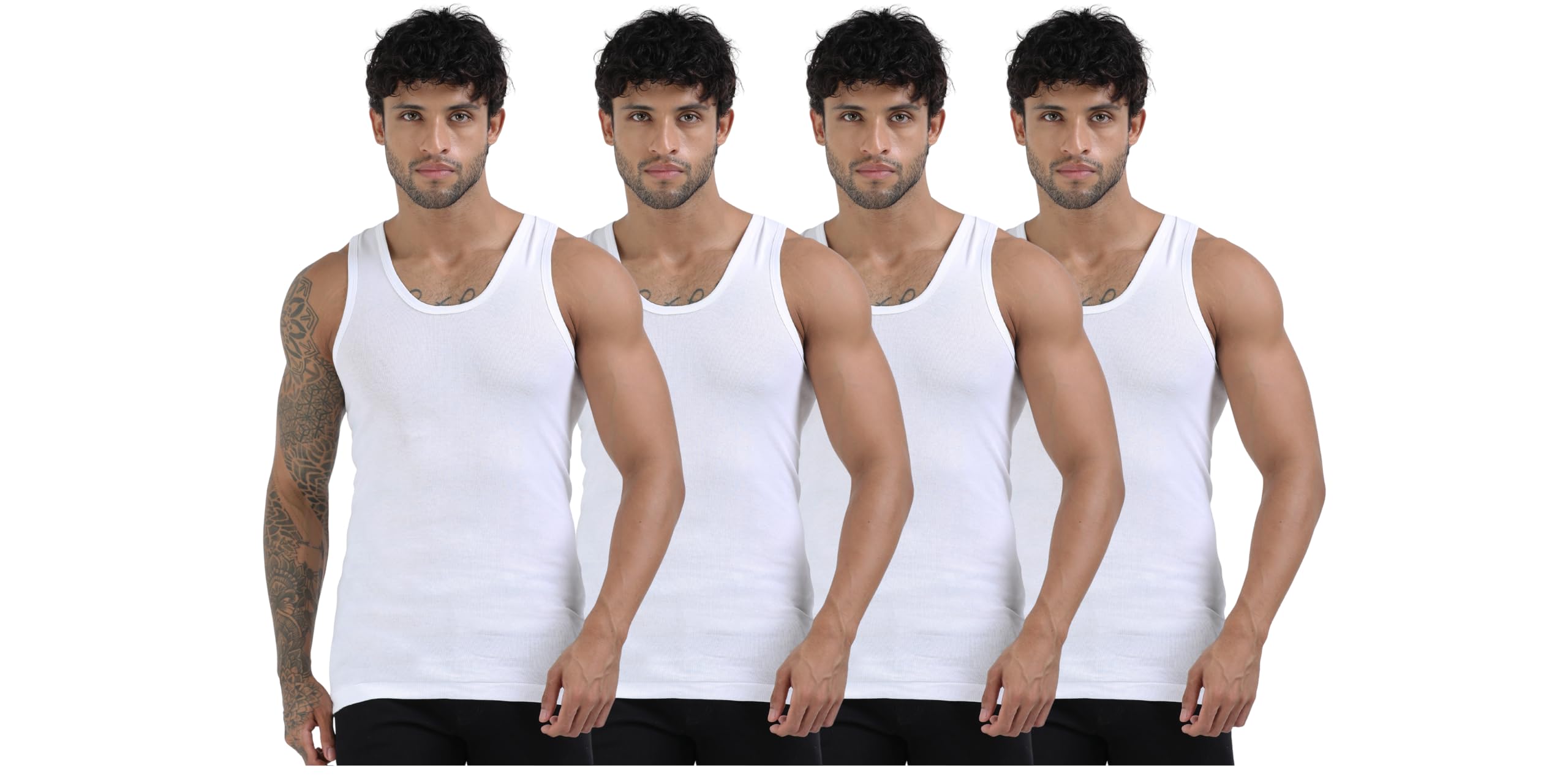 crystal Men's Super Combed Rib Cotton Round Neck Sleeveless Vest | Long Enough to Tuck in | Pack of 4-picture-28