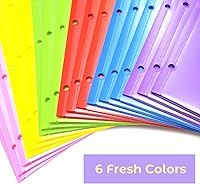 Vista 5 de Carpetas plásticas de alta resistencia con bolsillo frontal transparente - 6 unidades, carpetas de 3 bolsillos con 3 agujeros para archivadores de 3