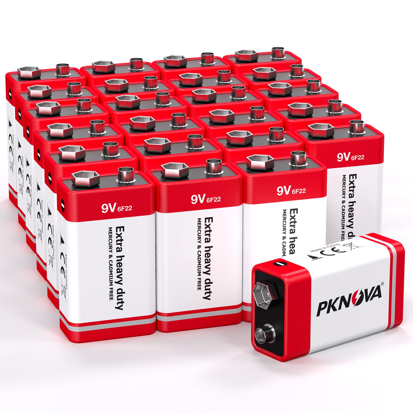 PKNOVA 9V Batteries, 9V 6F22 Carbon Battery, 9V Battery for Smoke Detector, Long-Lasting, 3-Year Shelf Life (24Pack)