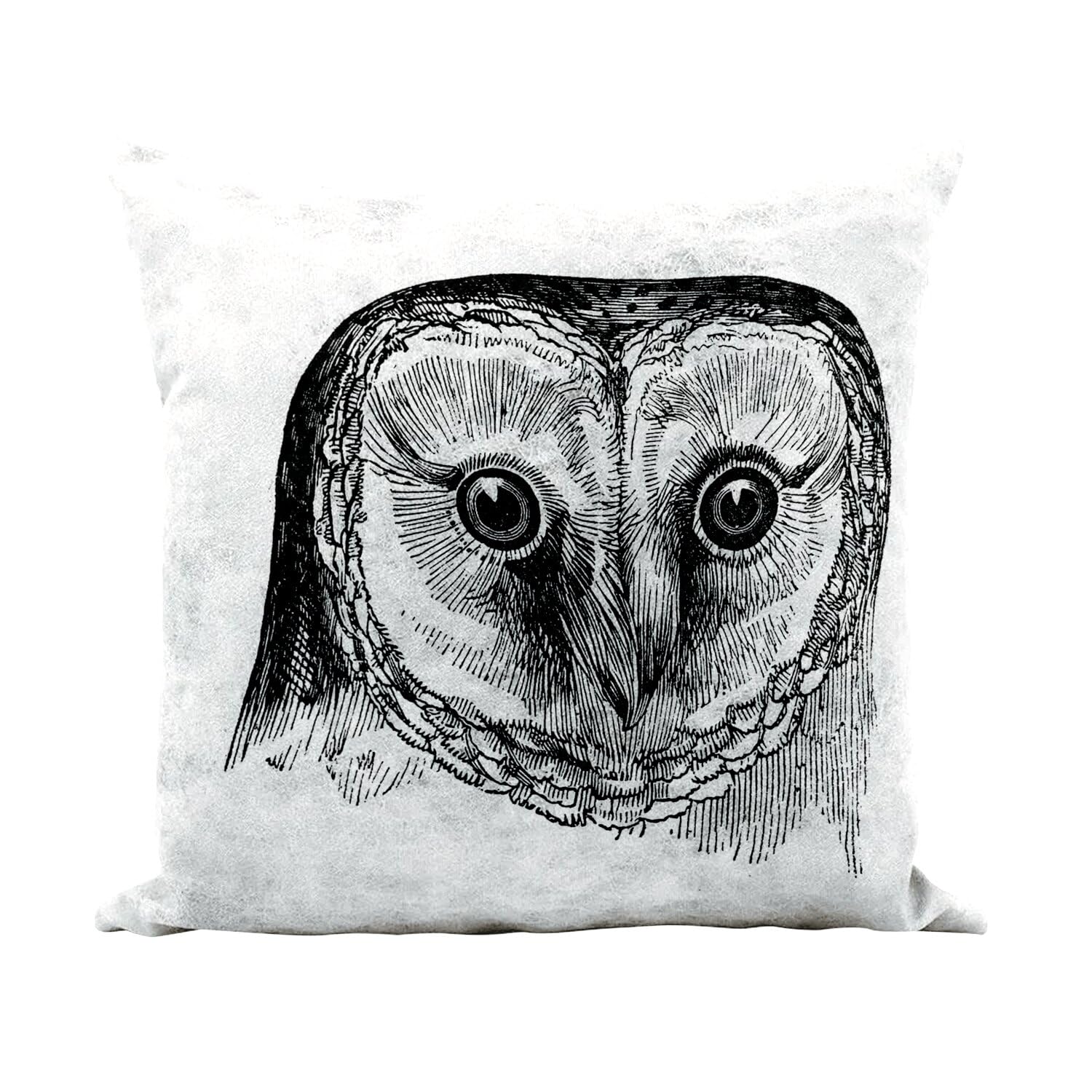 Coussin similicuir blanc chouette noire et blanche pour decorer un fauteuil de salon