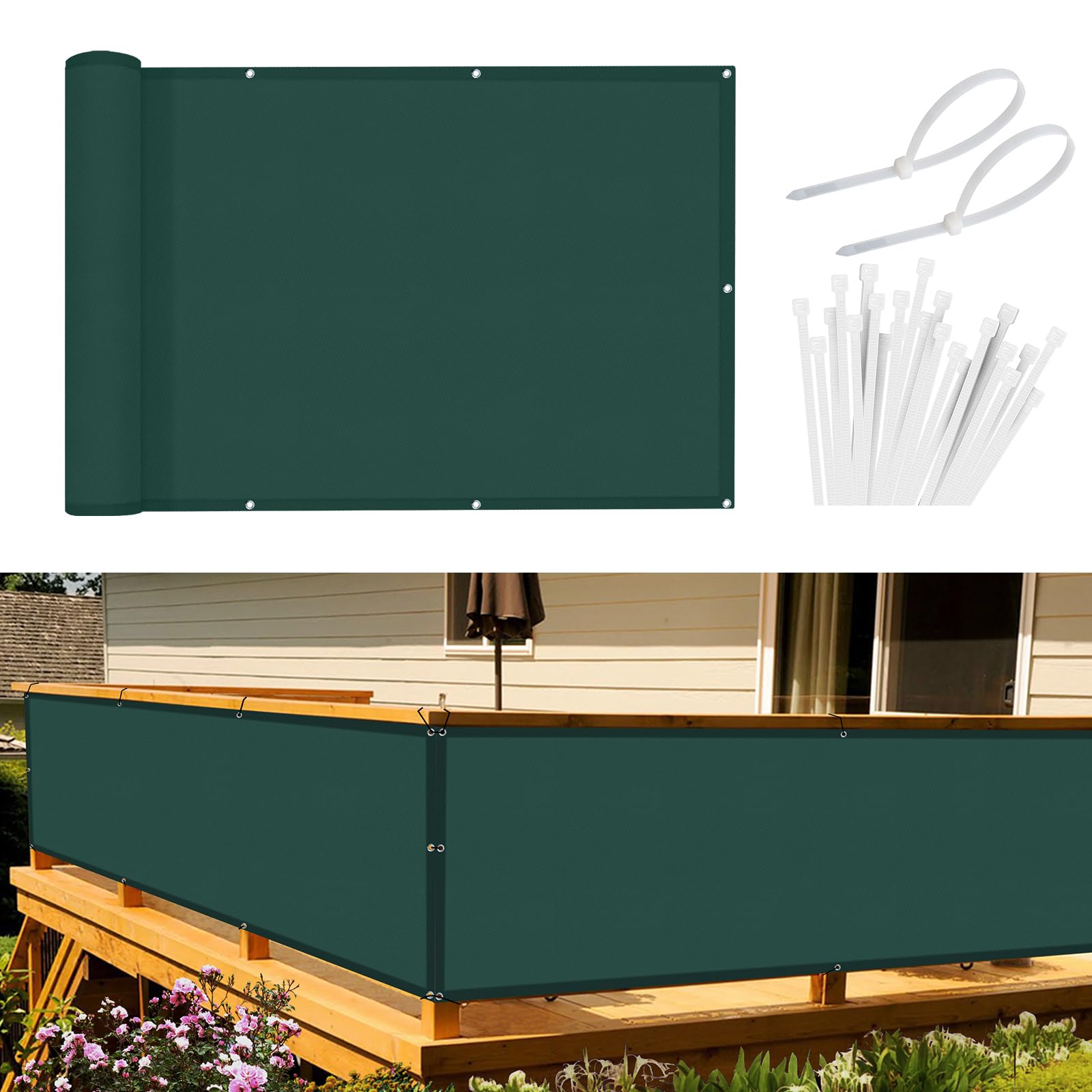 Sunnylaxx Frangivisto Balcone per Protezione 90x300 cm,Schermo Privacy,Recinzione Copertura per Privacy Balcone PES,per Balcone Giardino terrazza,con Occhielli e Fascetta, Verde Scuro